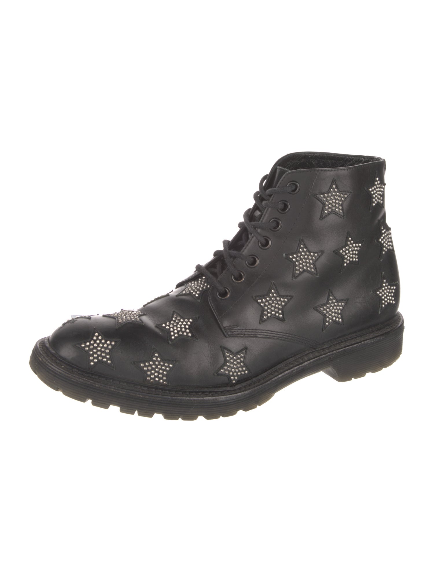 Saint Laurent Leather Studded Accents Combat Boots