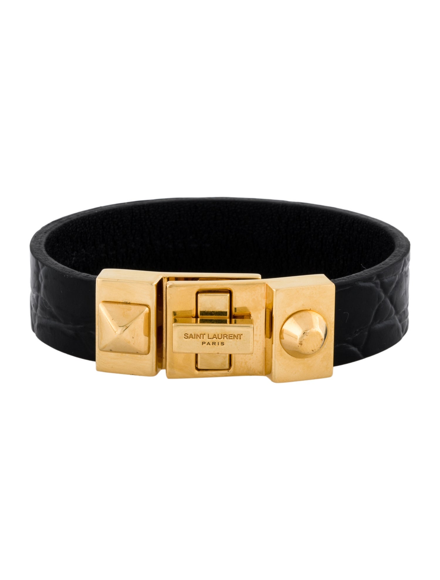 Saint Laurent Leather Twist-Lock Wrap Bracelet