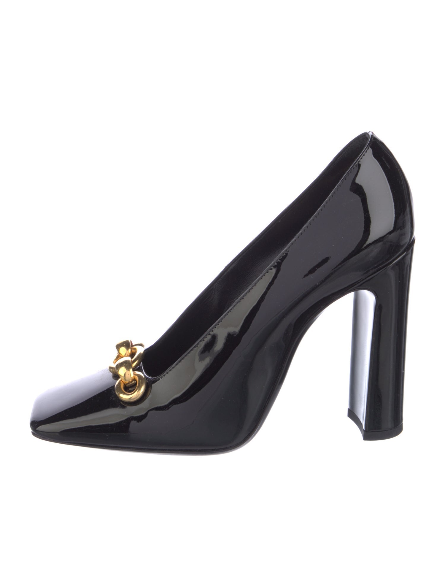 Saint Laurent Patent Leather Chain-Link Accents Pumps