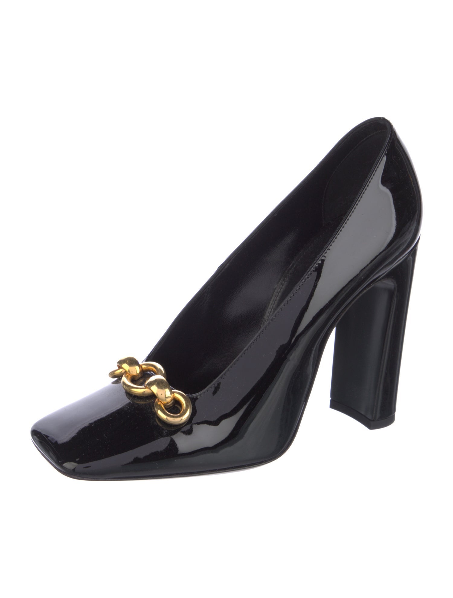 Saint Laurent Patent Leather Chain-Link Accents Pumps