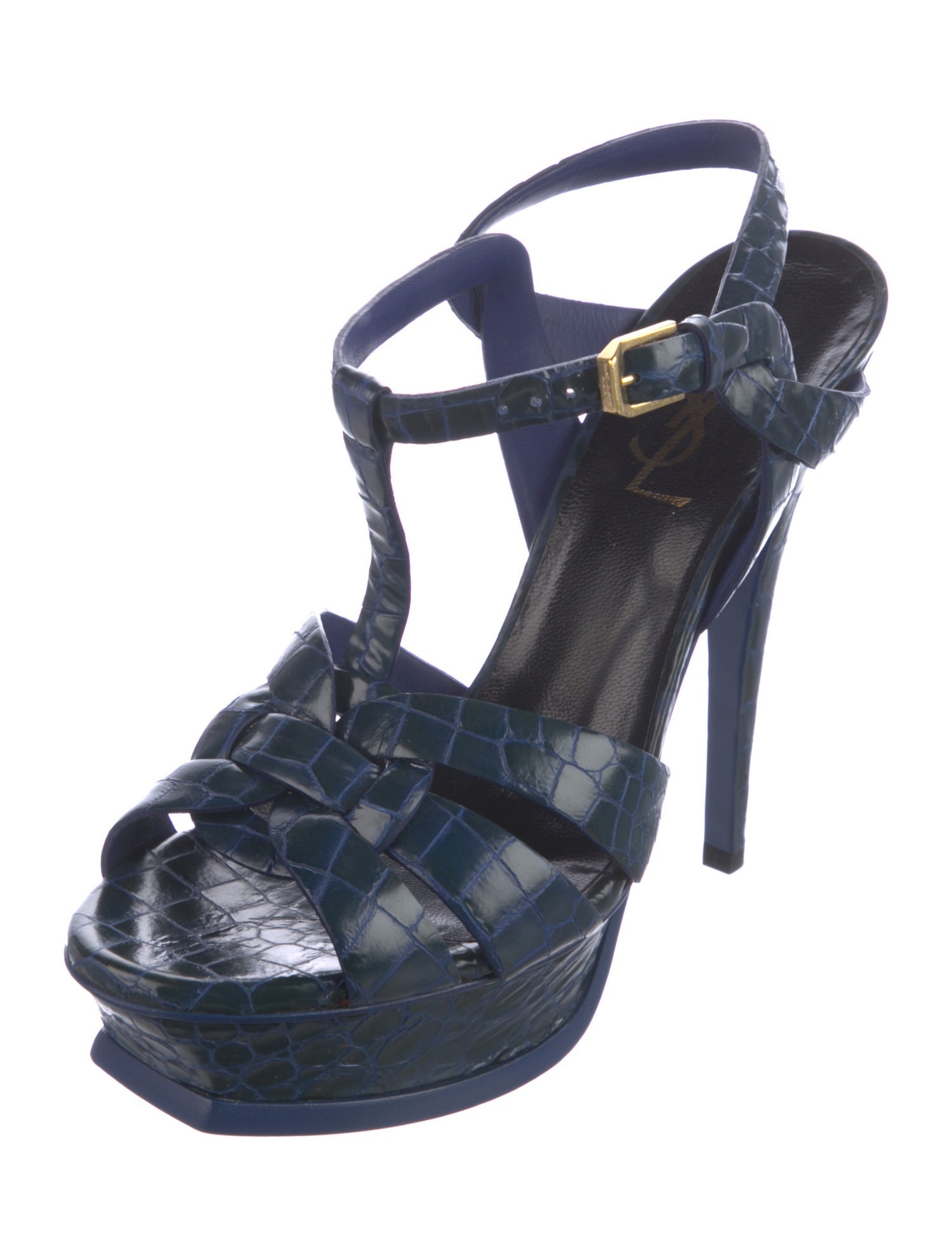 Saint Laurent Embossed Leather T-Strap Sandals