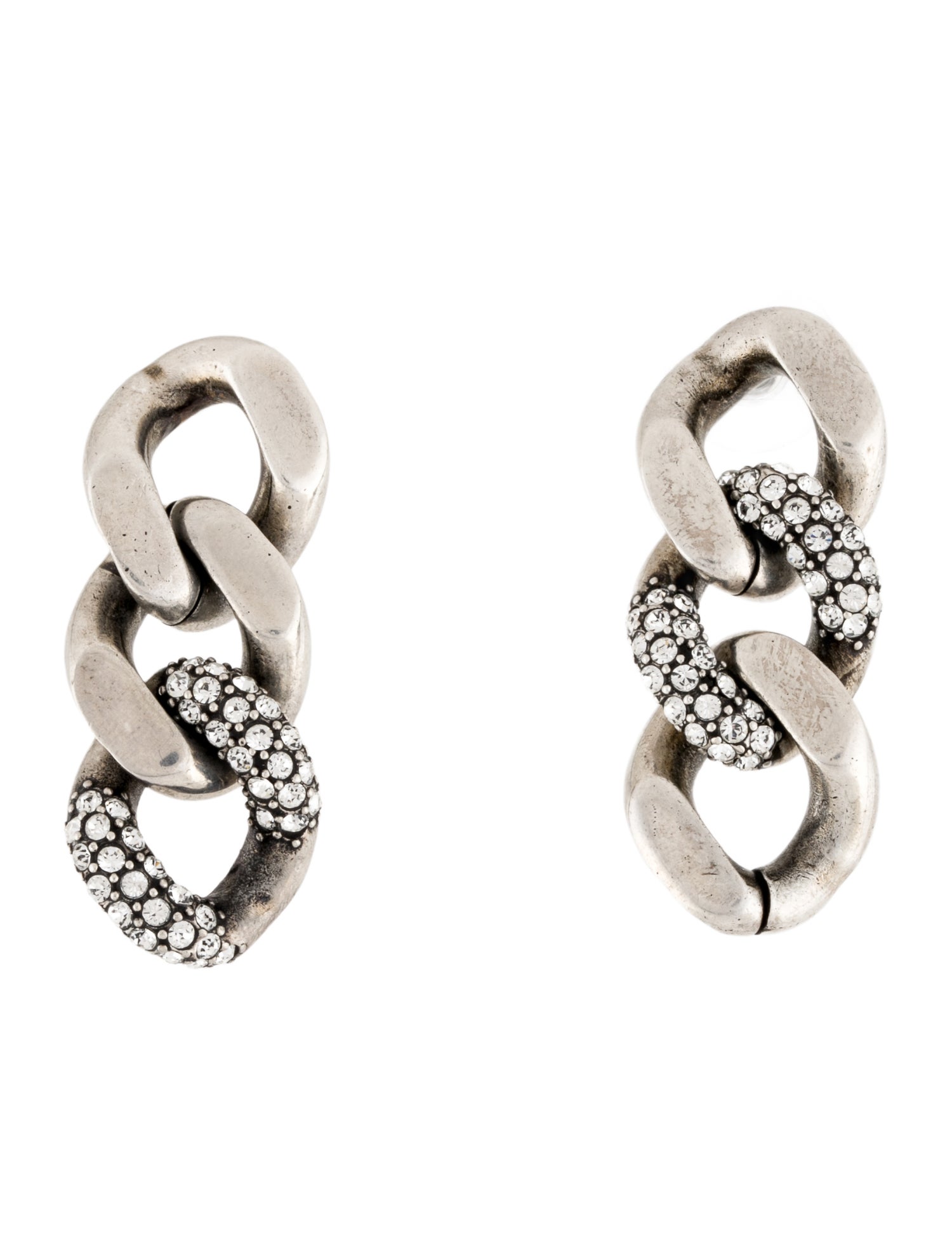 Saint Laurent Crystal Thick Curb Chain Drop Earrings