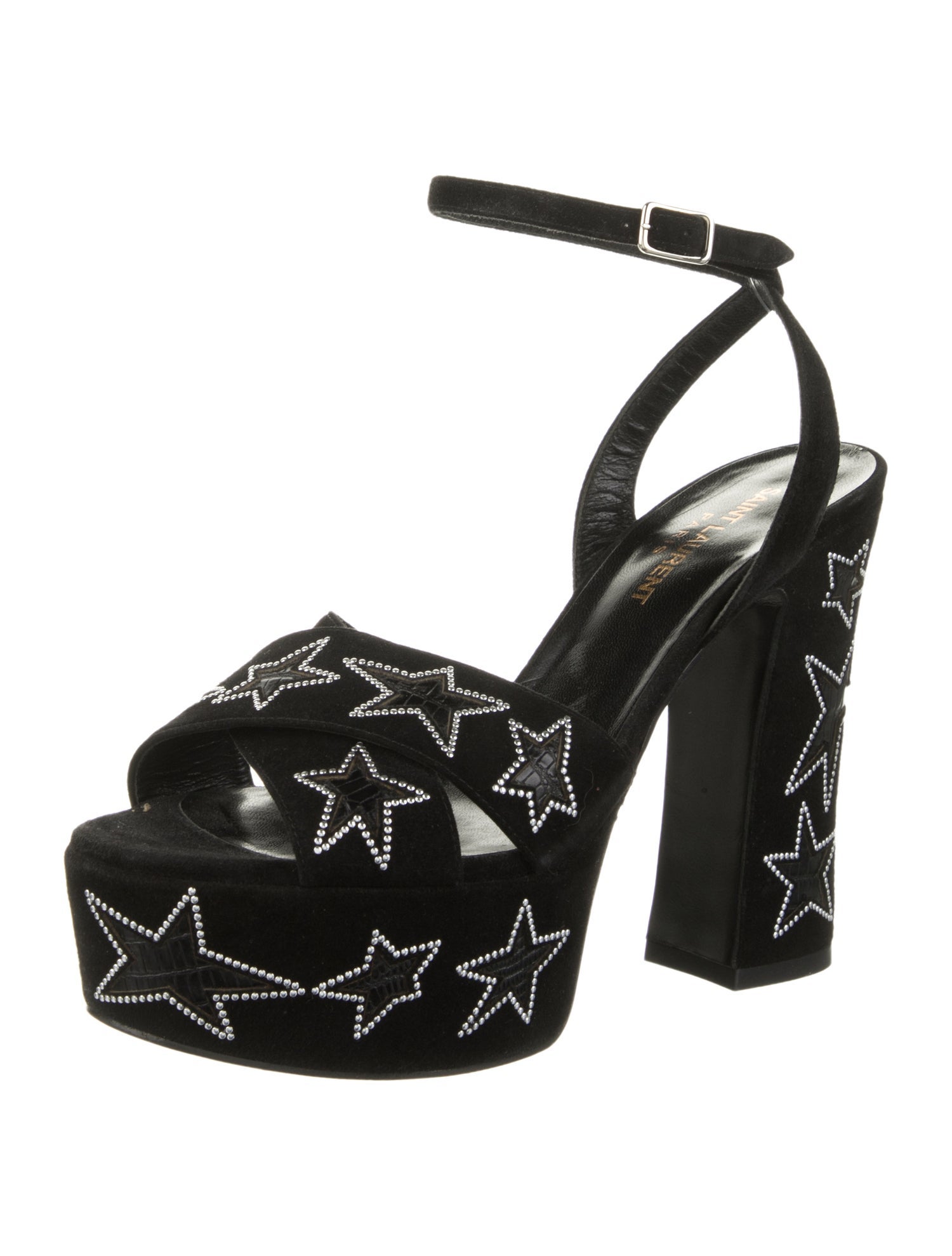 Saint Laurent Suede Floral Print Sandals