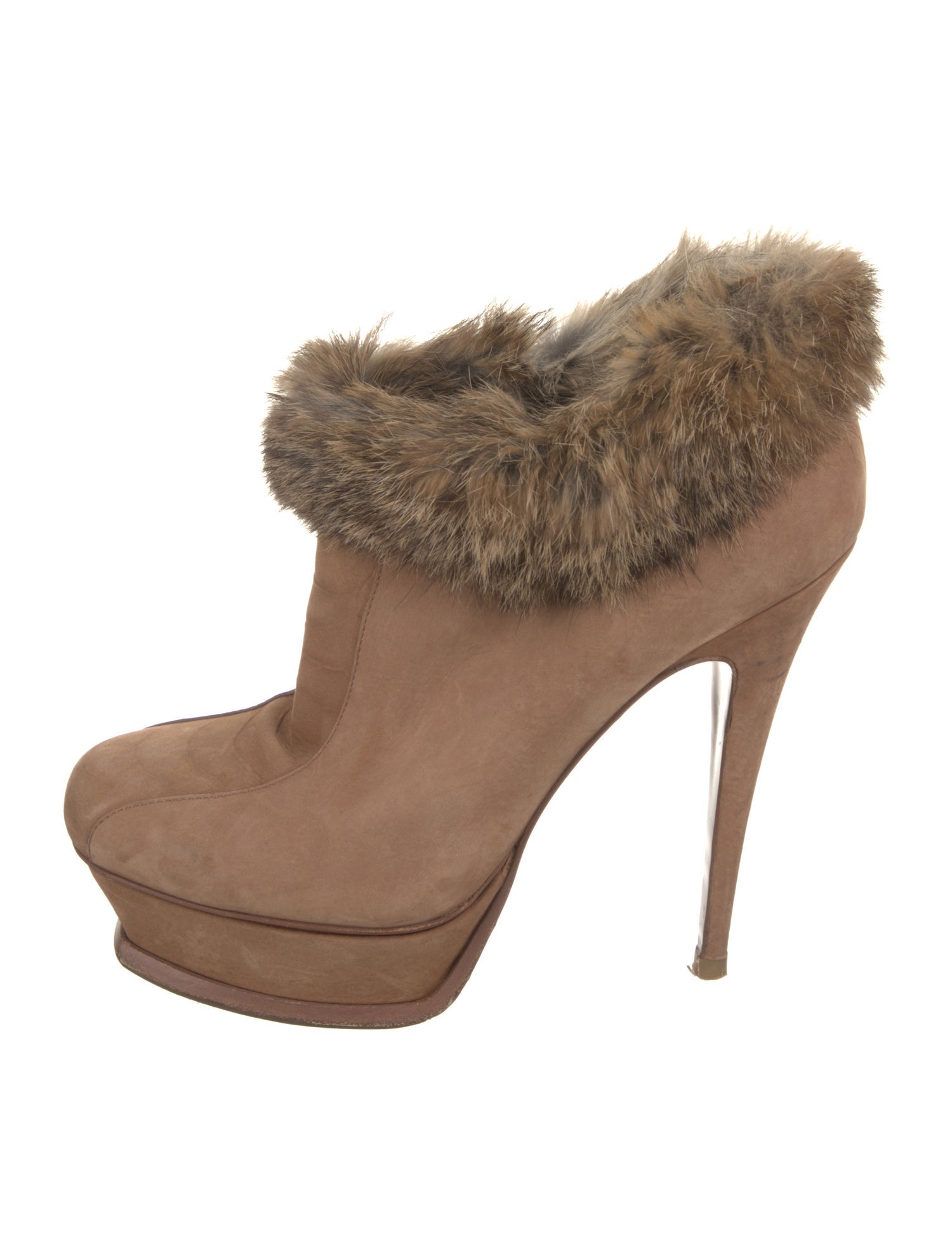 Saint Laurent Suede Fur Trim Boots