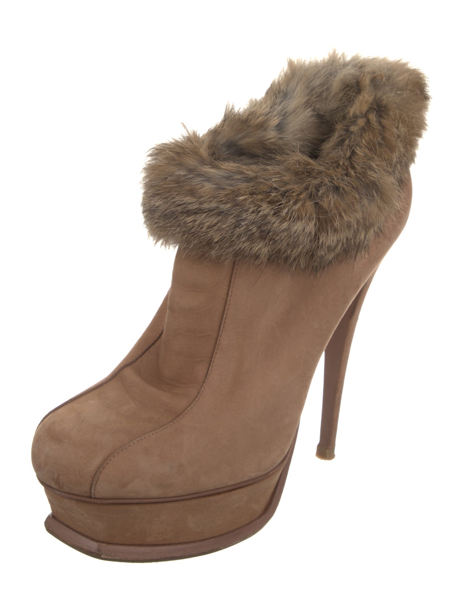 Saint Laurent Suede Fur Trim Boots