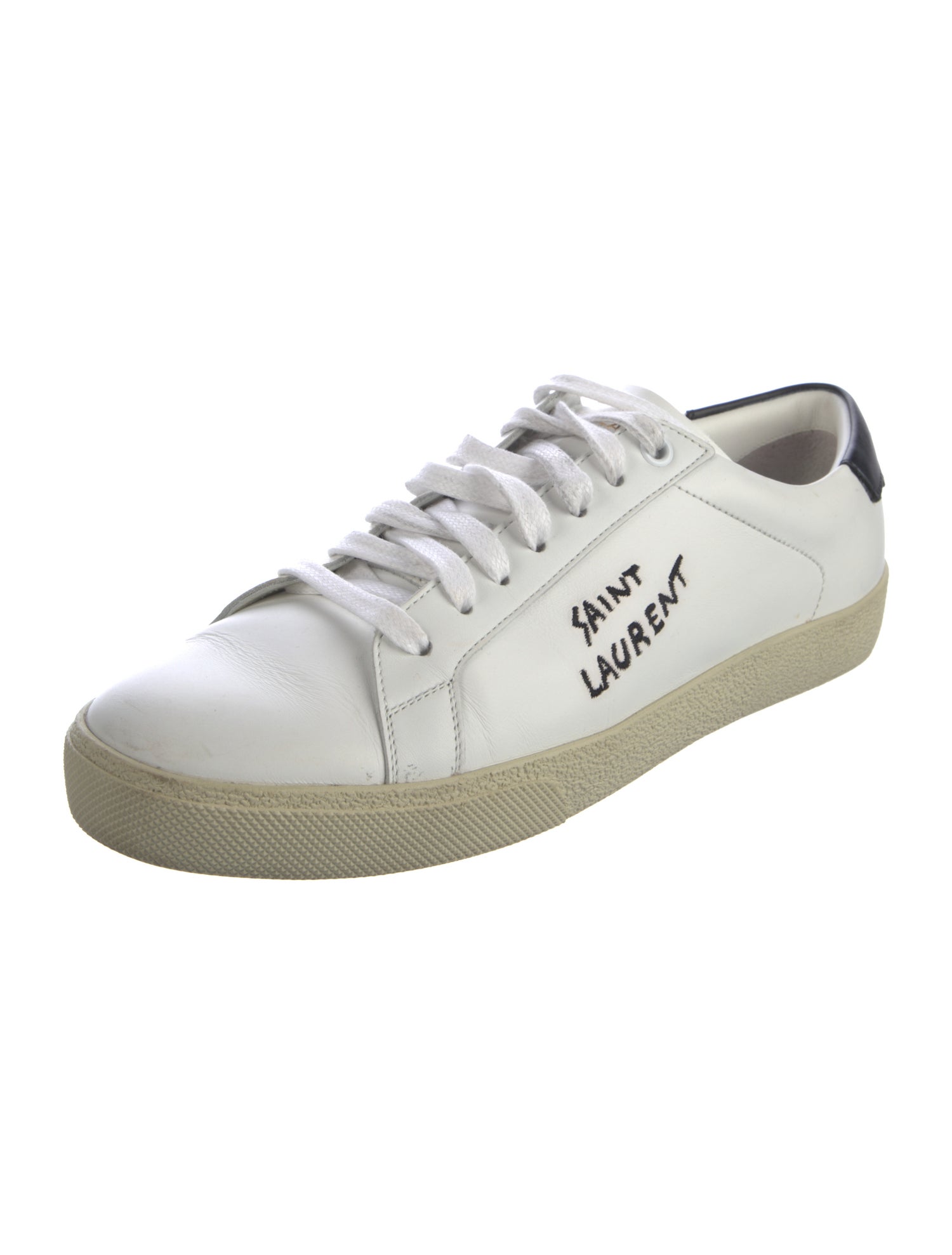 Saint Laurent Leather Embroidered Accent Sneakers