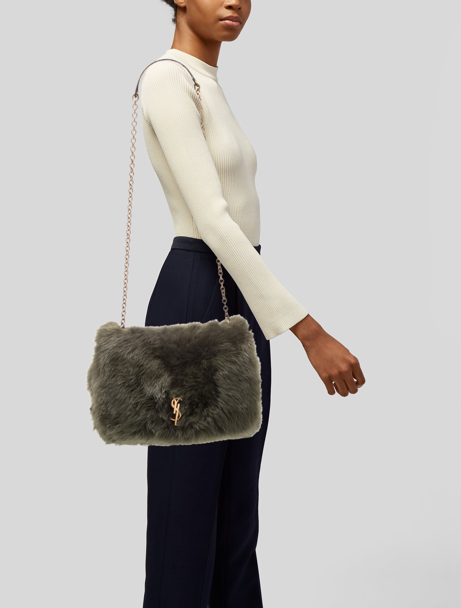 Saint Laurent Fur Shoulder Bag 2025 w/ Tags