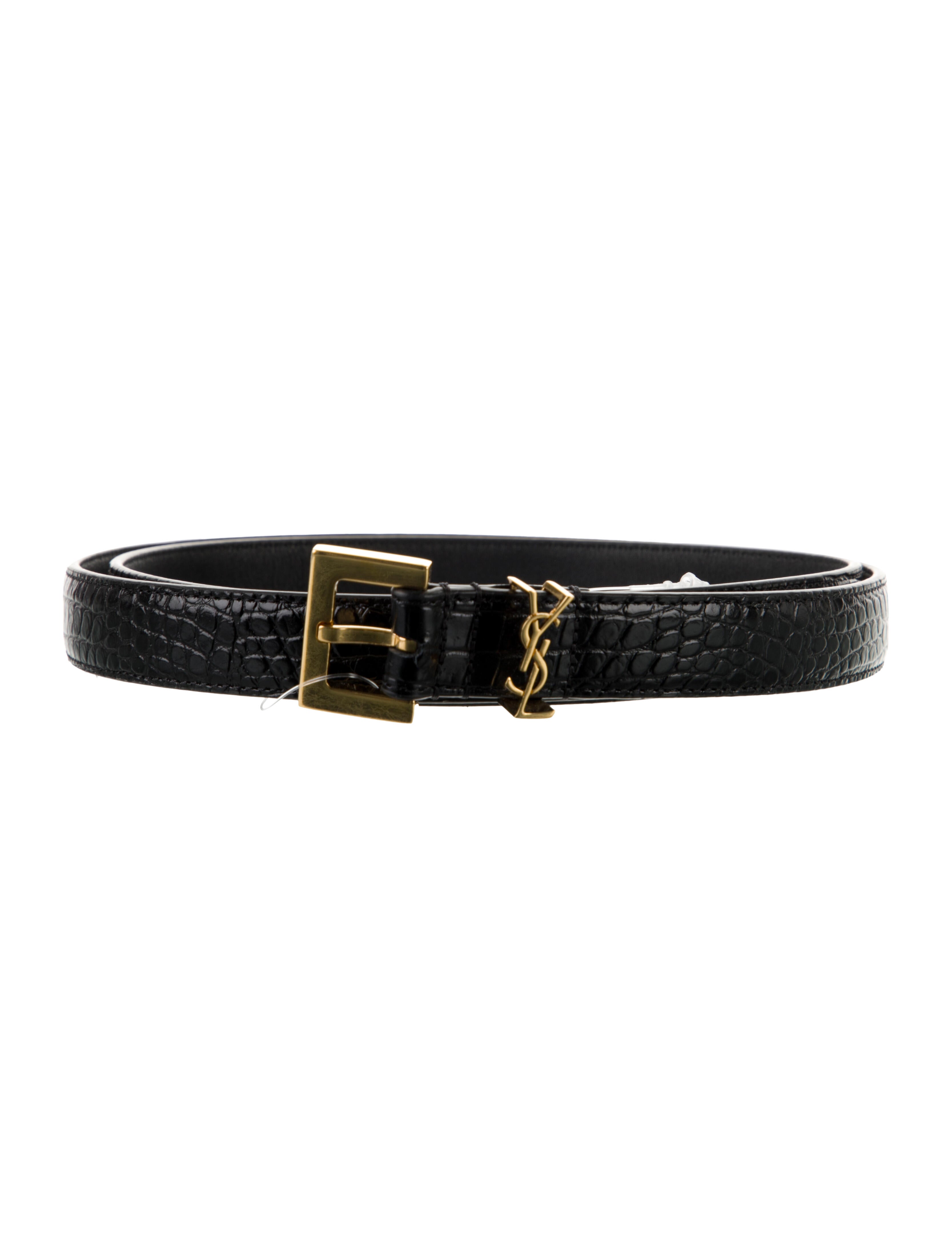 Saint Laurent Skinny Embossed Leather Belt