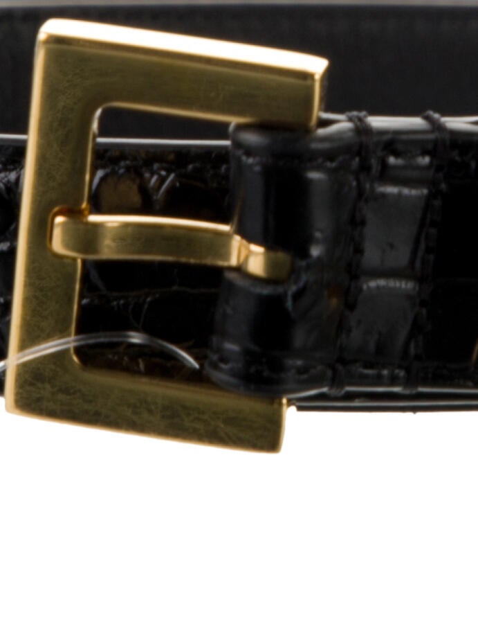 Saint Laurent Skinny Embossed Leather Belt