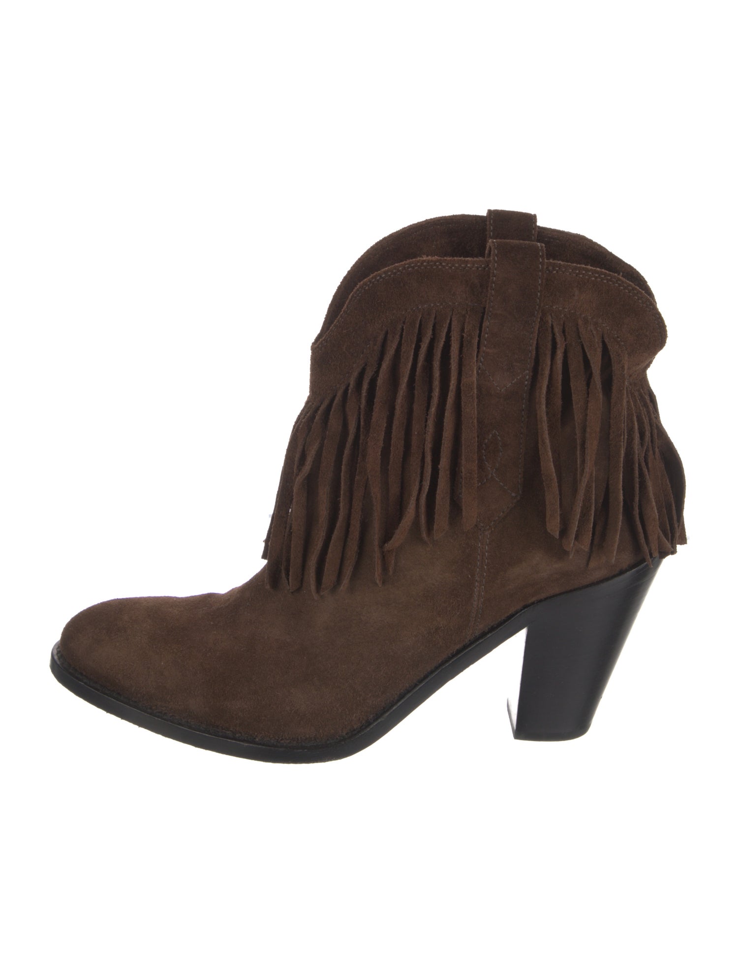 Saint Laurent Suede Fringe Trim Accent Western Boots
