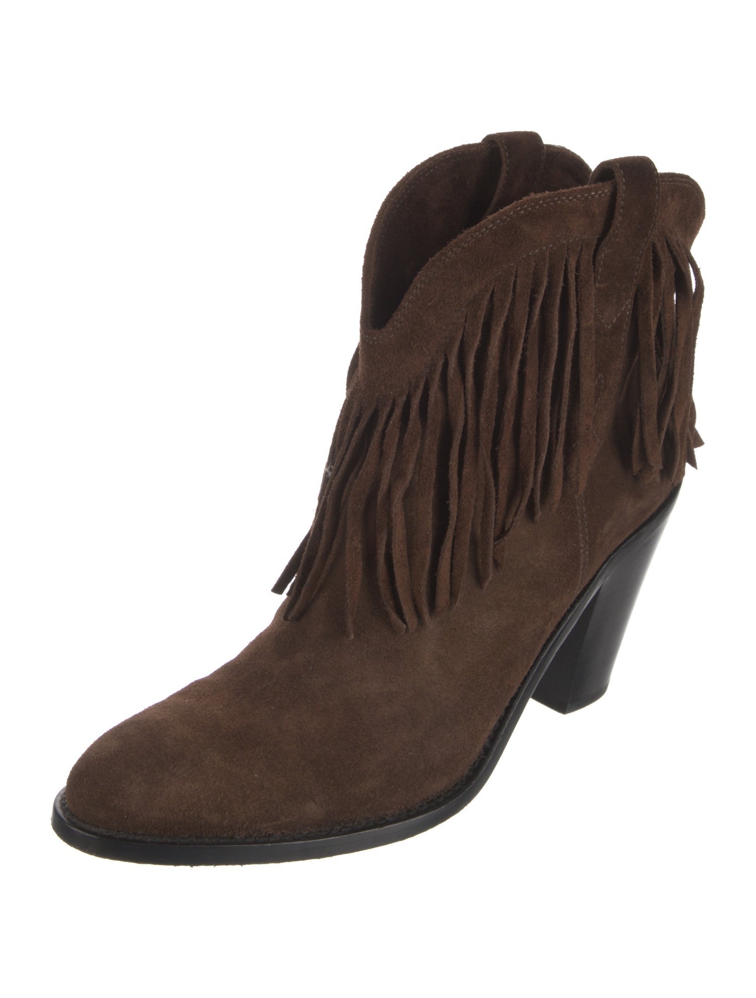 Saint Laurent Suede Fringe Trim Accent Western Boots