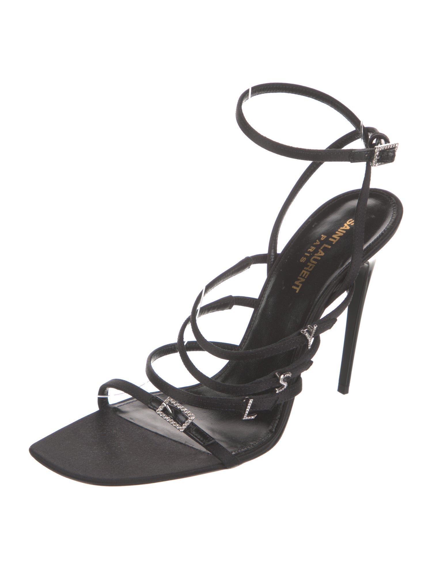 Saint Laurent Satin Crystal Embellishments Slingback Sandals