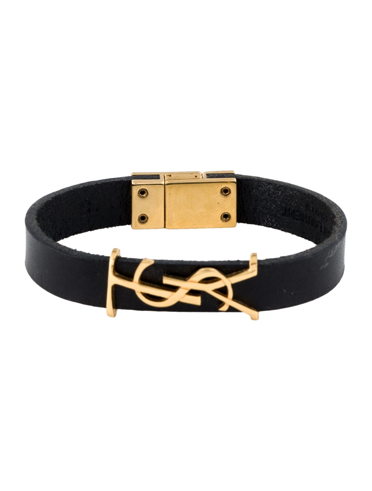 Saint Laurent Leather Cassandre Wrap Bracelet