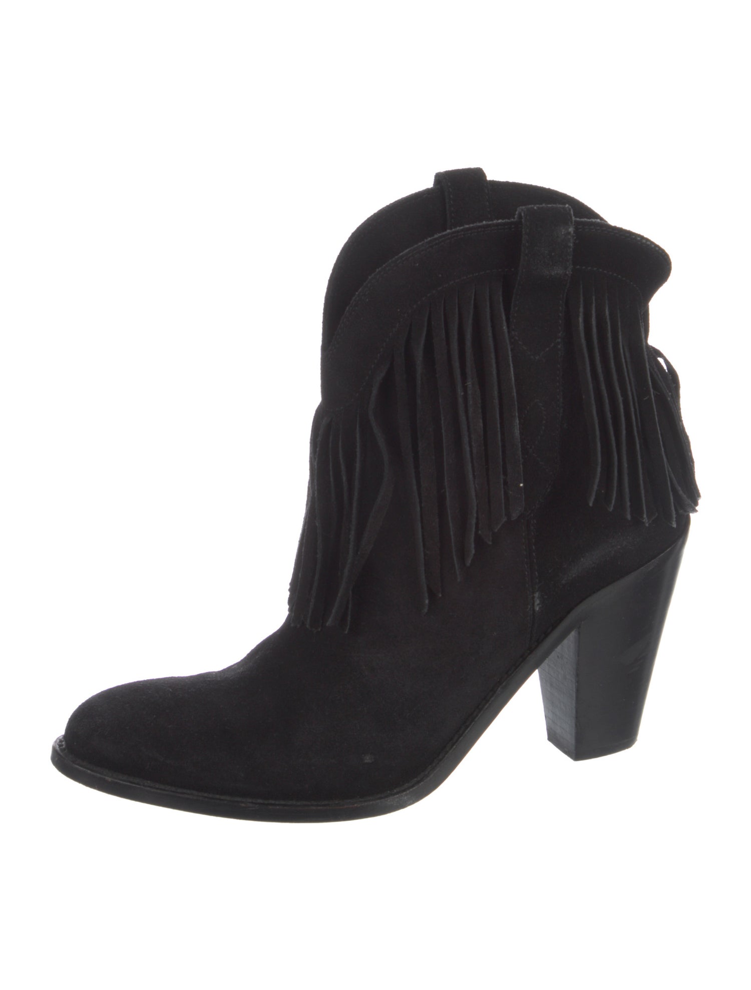 Saint Laurent Suede Fringe Trim Accent Western Boots