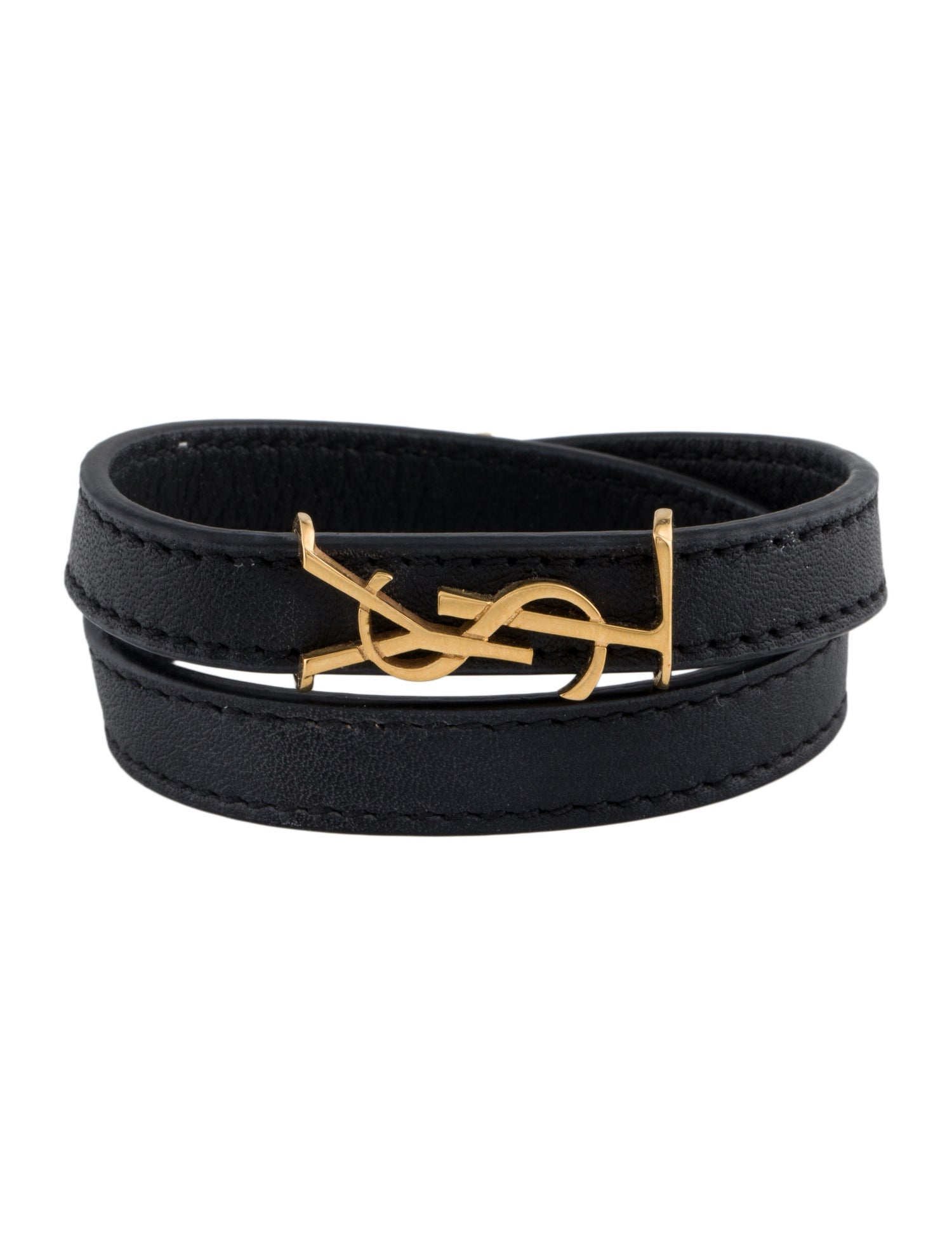 Saint Laurent Opyum Leather Double Wrap Bracelet