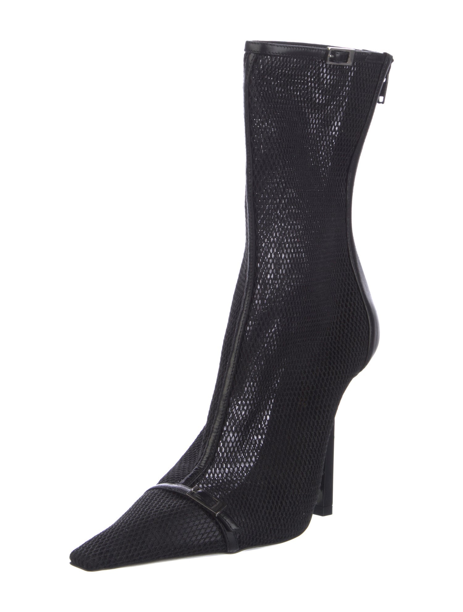 Saint Laurent Mesh Leather Trim Embellishment Sock Boots