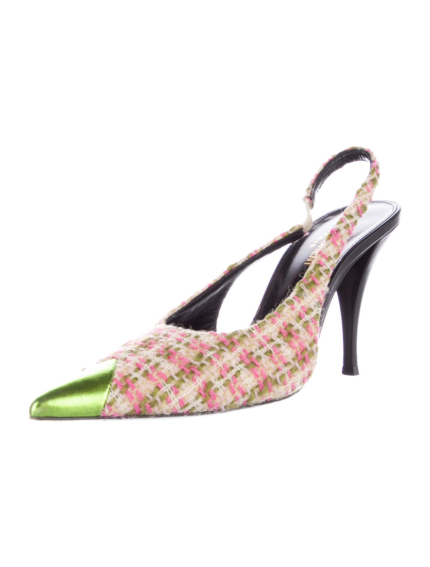 Saint Laurent Tweed Tweed Pattern Slingback Pumps