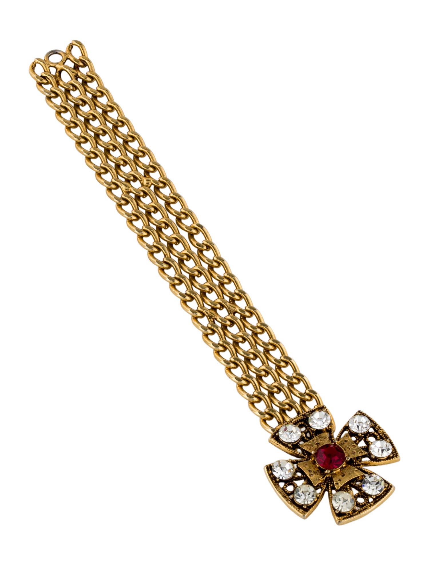 Saint Laurent Vintage Crystal Maltese Cross Multistrand Link Bracelet