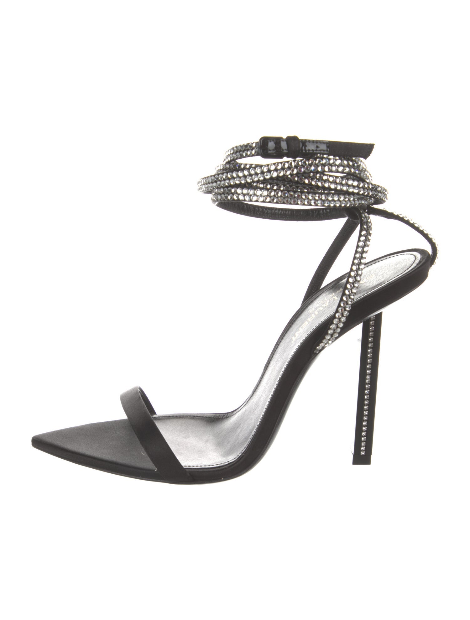 Saint Laurent Satin Crystal Embellishments Sandals - Black Sandals