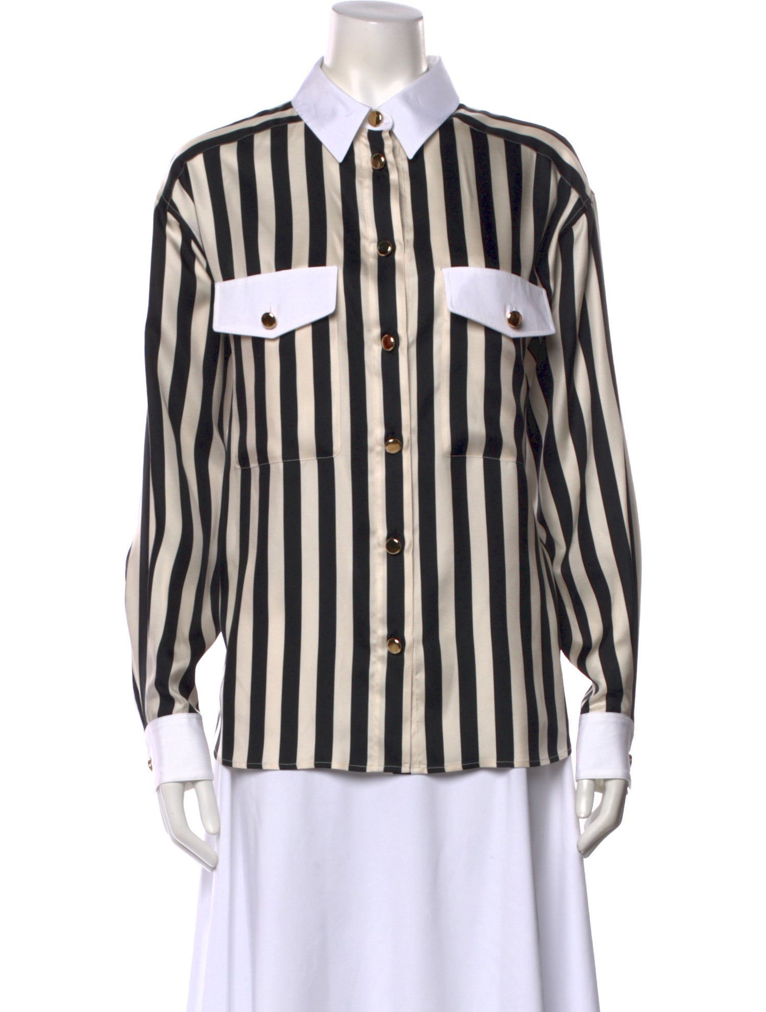 Saint Laurent Silk Striped Button-Up Top