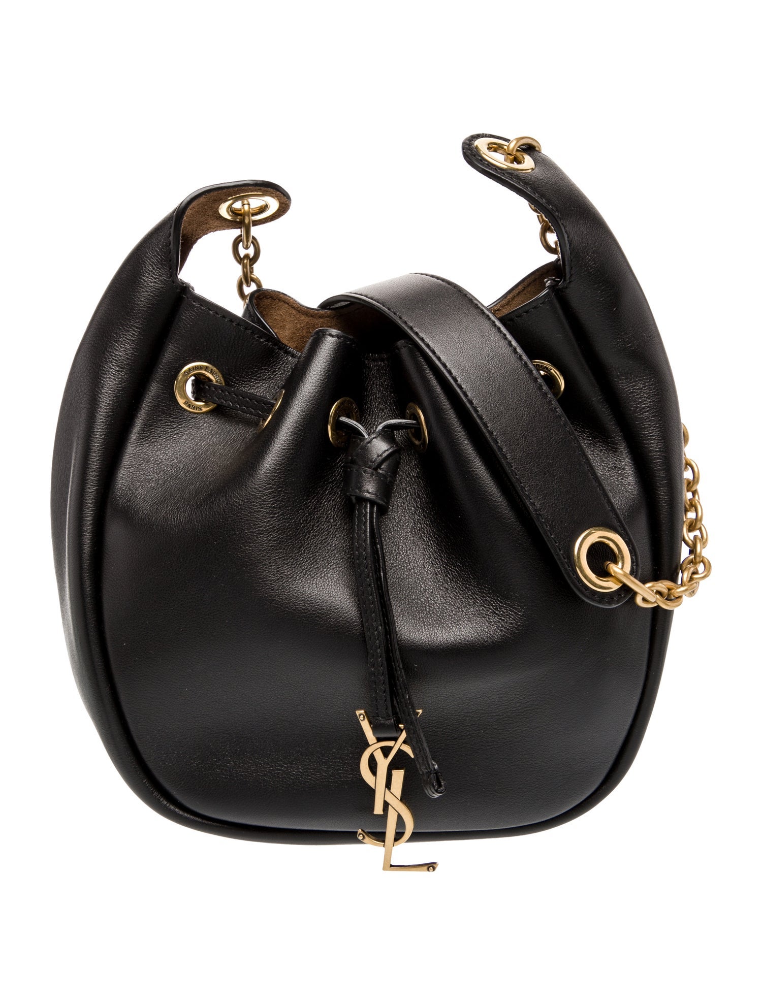 Saint Laurent Leather Cassandre Supple Bucket Bag 2025
