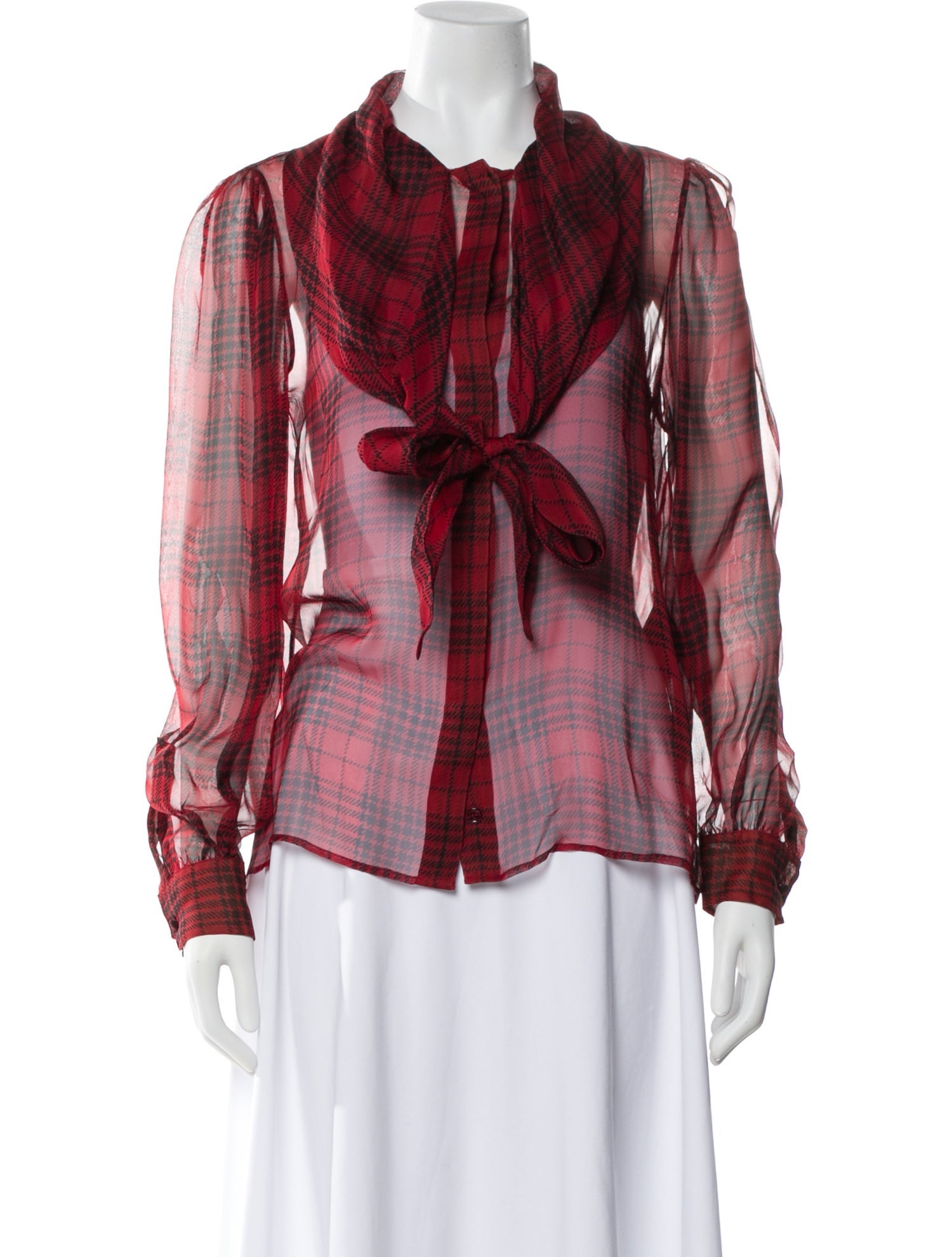 Saint Laurent Silk Plaid Print Blouse