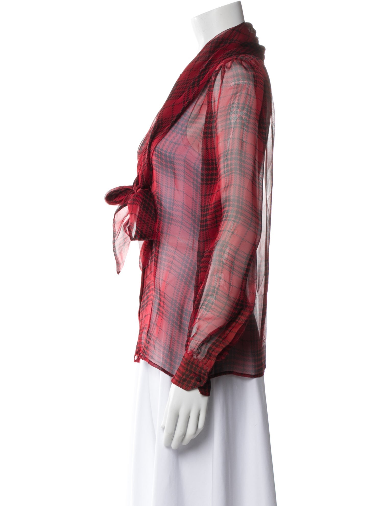 Saint Laurent Silk Plaid Print Blouse