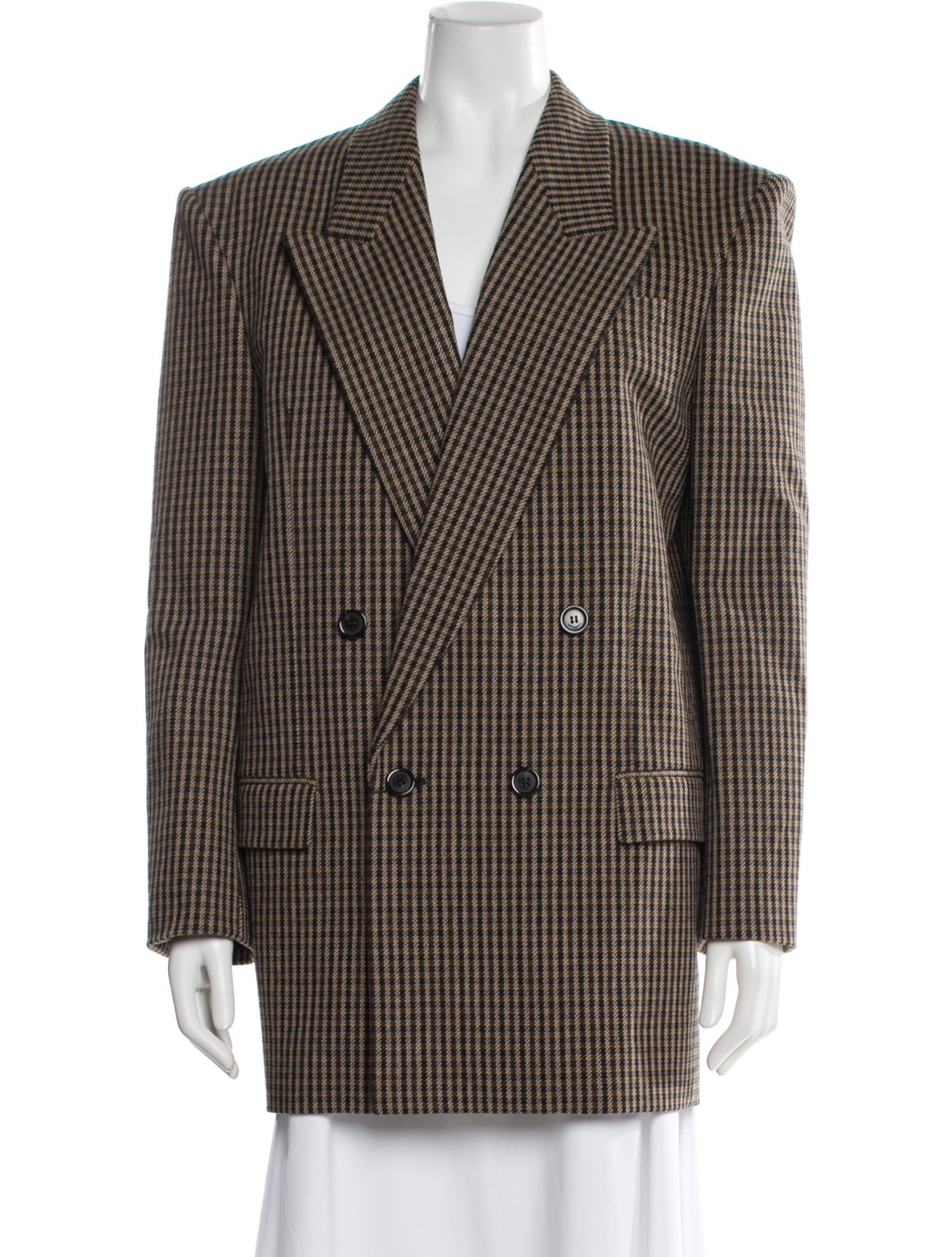 Saint Laurent Wool Plaid Print Coat w/ Tags