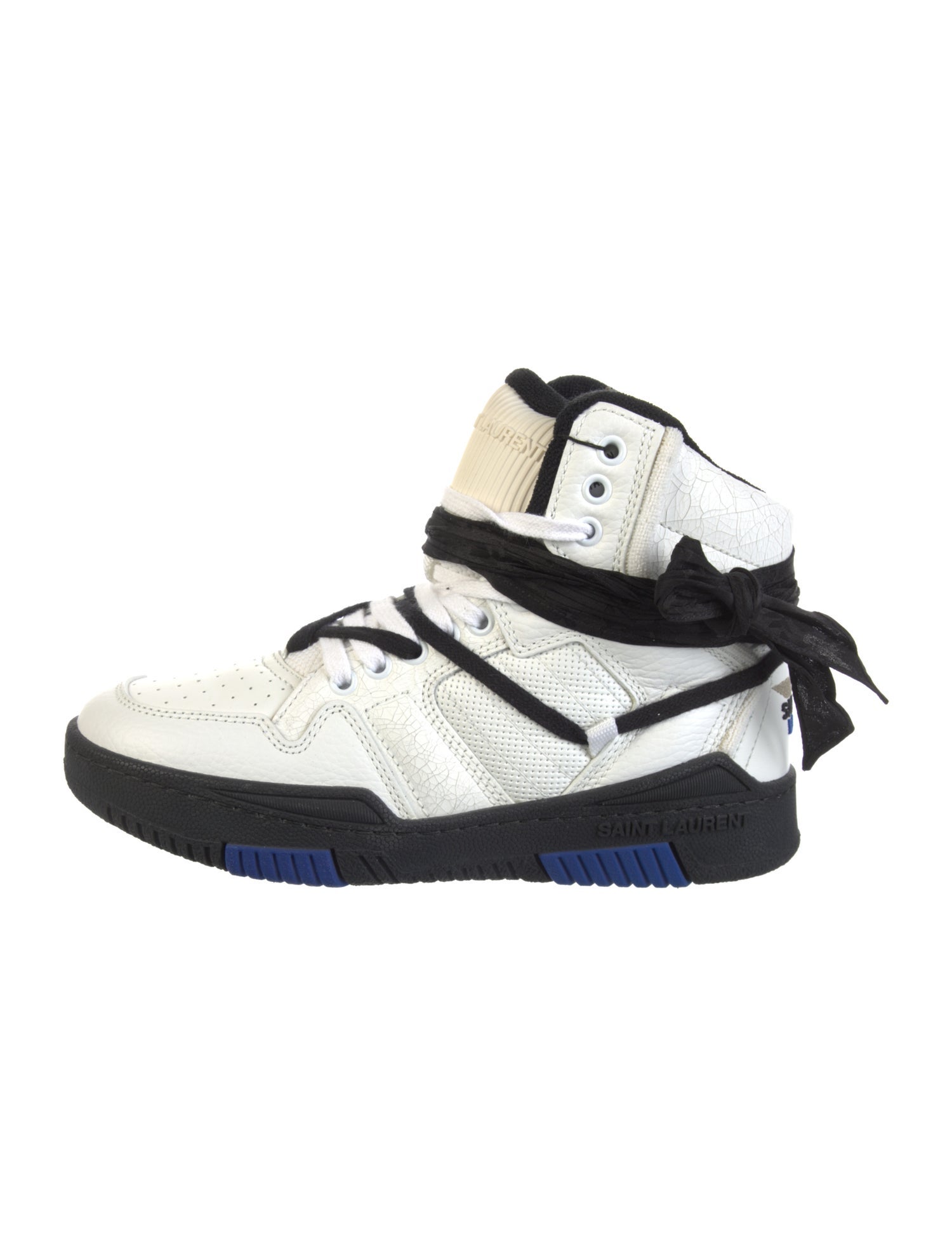 Saint Laurent Leather Colorblock Pattern Wedge Sneakers
