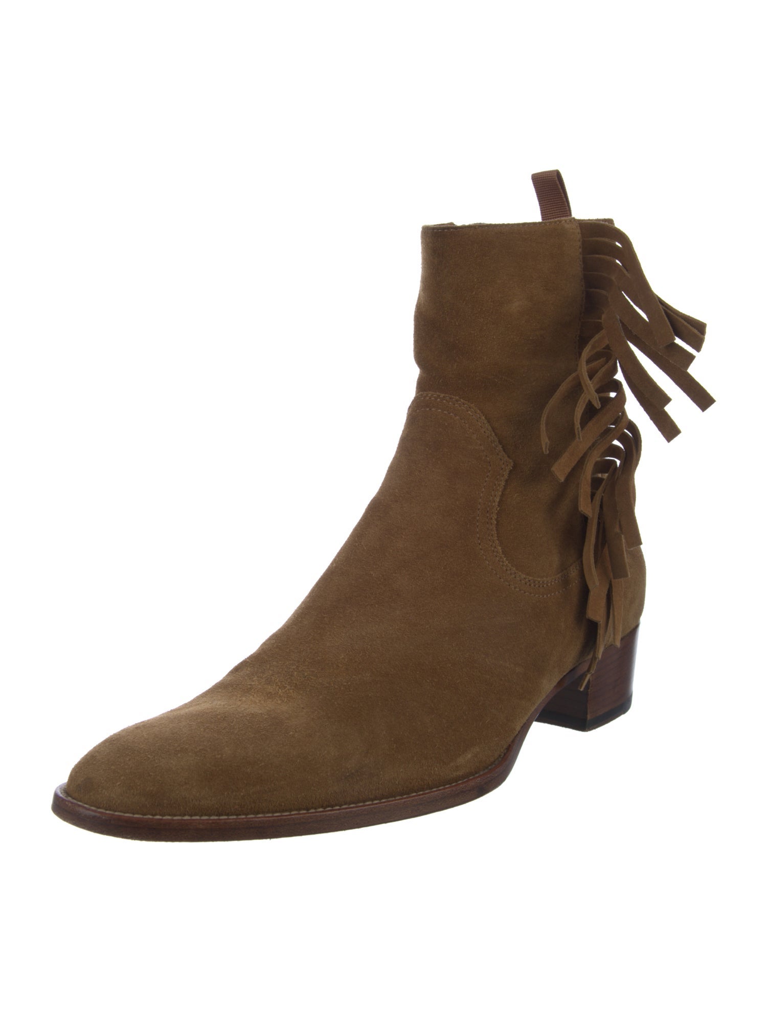 Saint Laurent Suede Fringe Trim Accent Western Boots