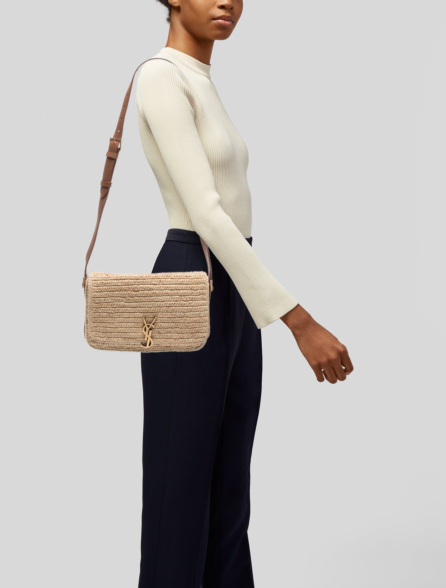 Saint Laurent Raffia Shoulder Bag 2023