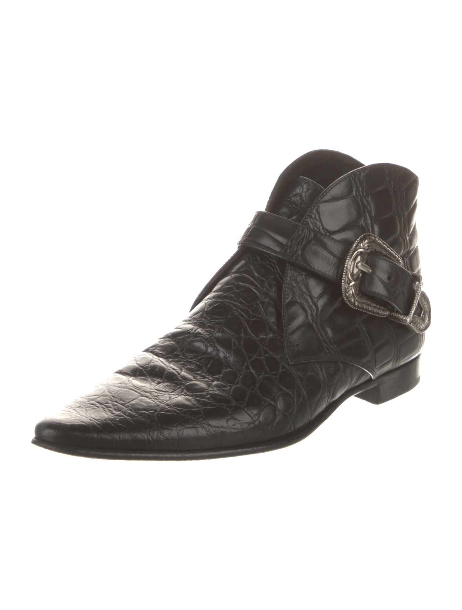 Saint Laurent Embossed Leather Animal Print Moto Boots
