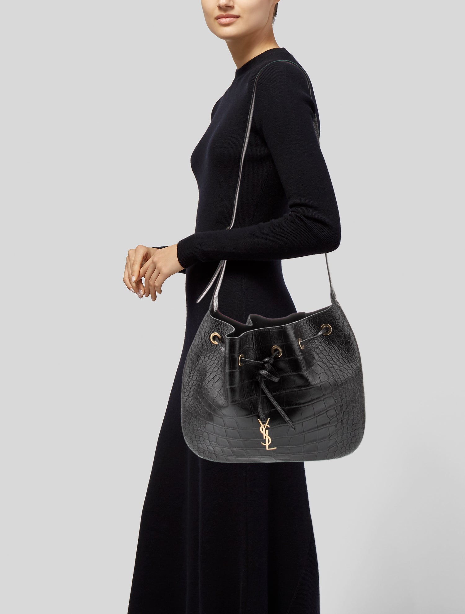 Saint Laurent Embossed Leather Bucket Bag
