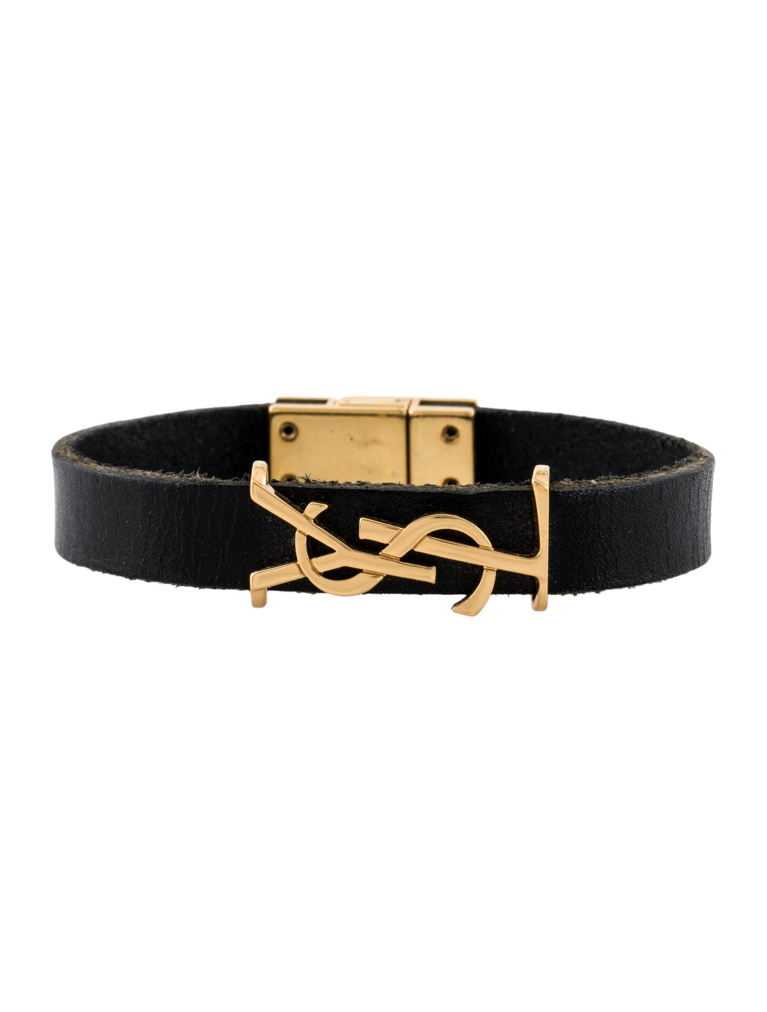 Saint Laurent Leather Cassandre Wrap Bracelet