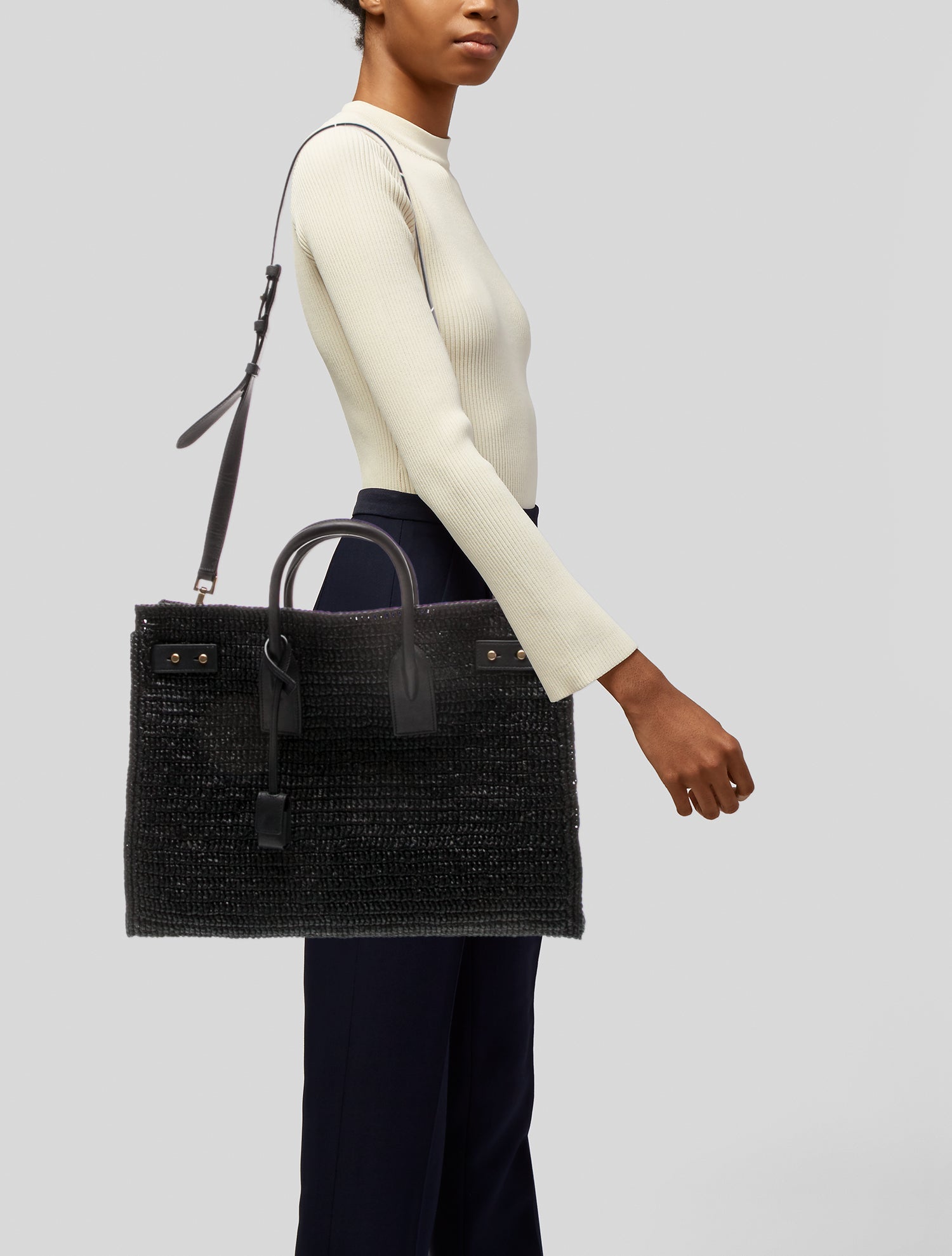 Saint Laurent Raffia Sac De Jour Tote Bag 2023