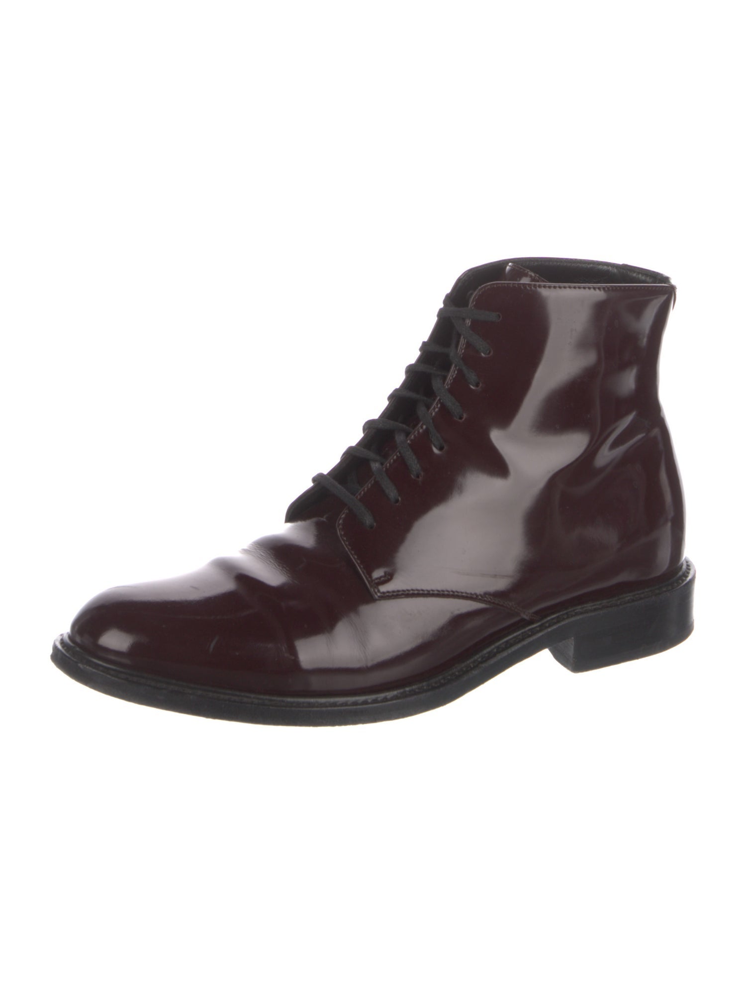 Saint Laurent Patent Leather Lace-Up Boots