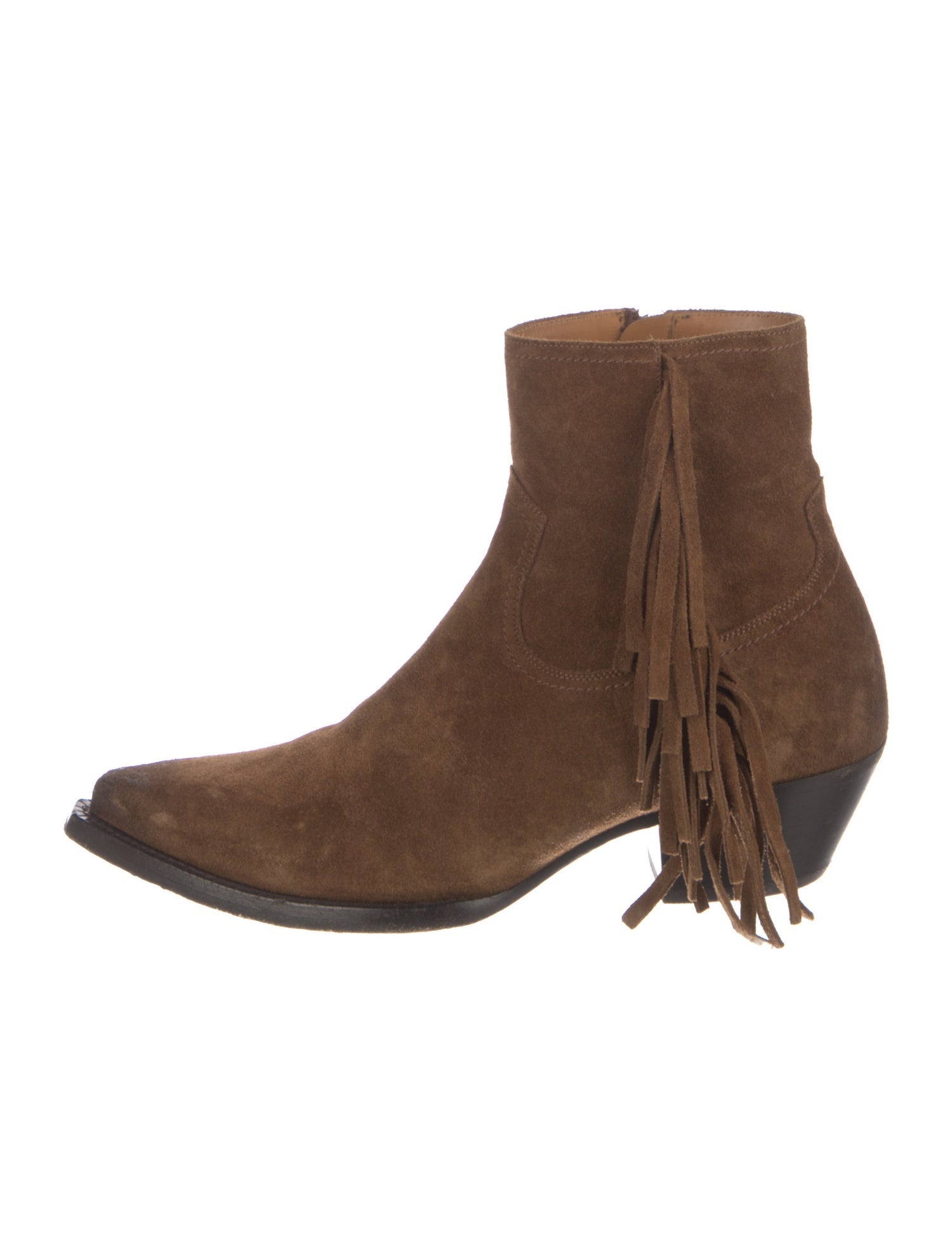 Saint Laurent Suede Fringe Trim Accent Boots