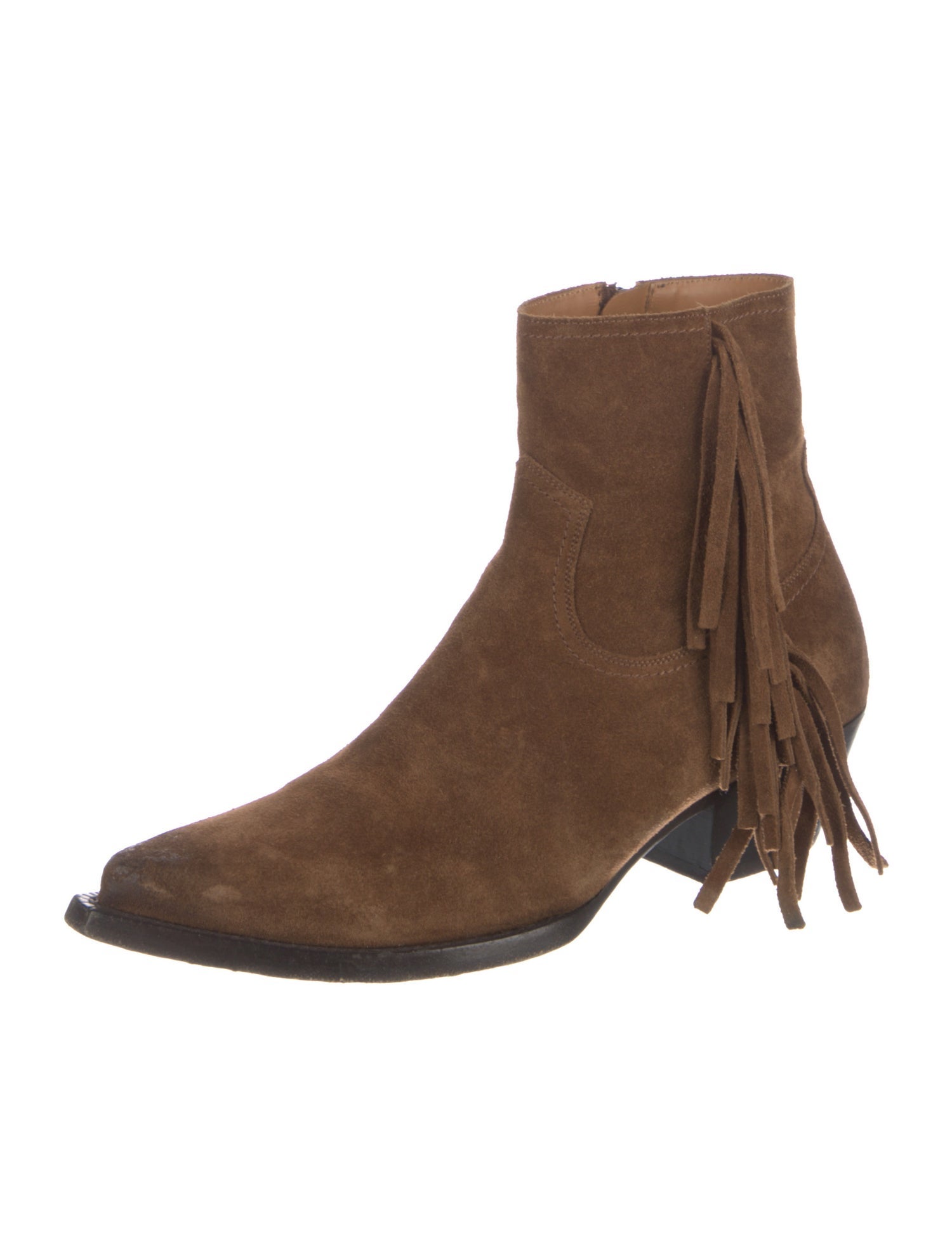 Saint Laurent Suede Fringe Trim Accent Boots