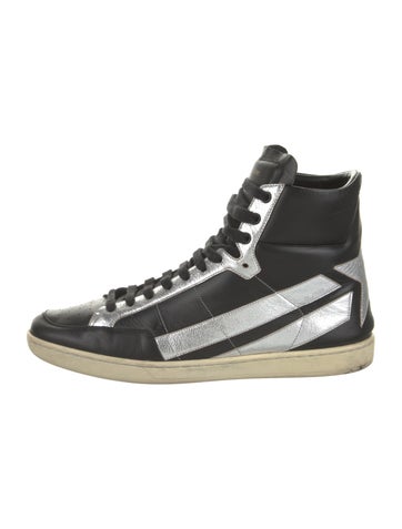 Pre-owned Saint Laurent Leather Wedge Sneakers In Black