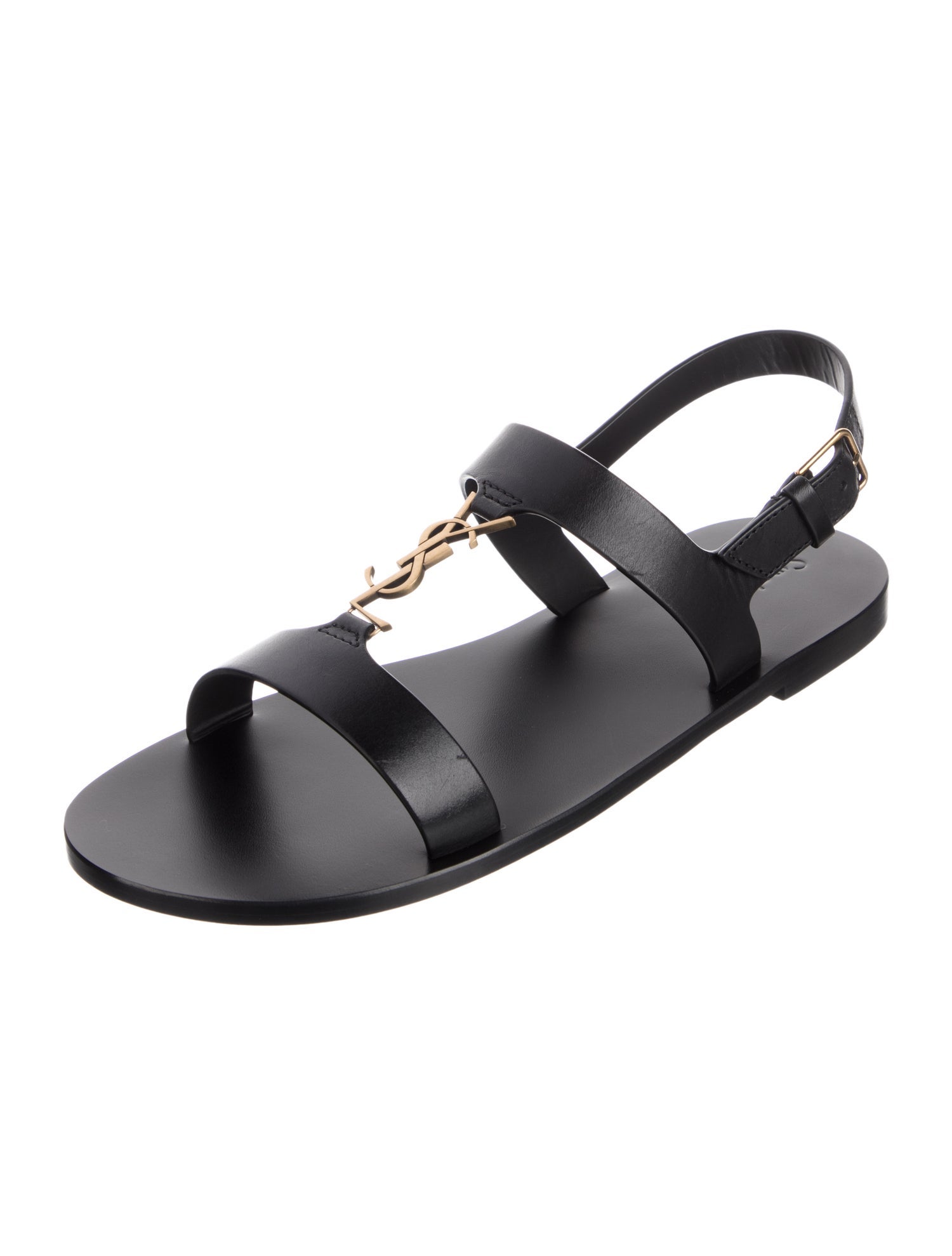 Saint Laurent Signature Logo Leather Sandals w/ Tags