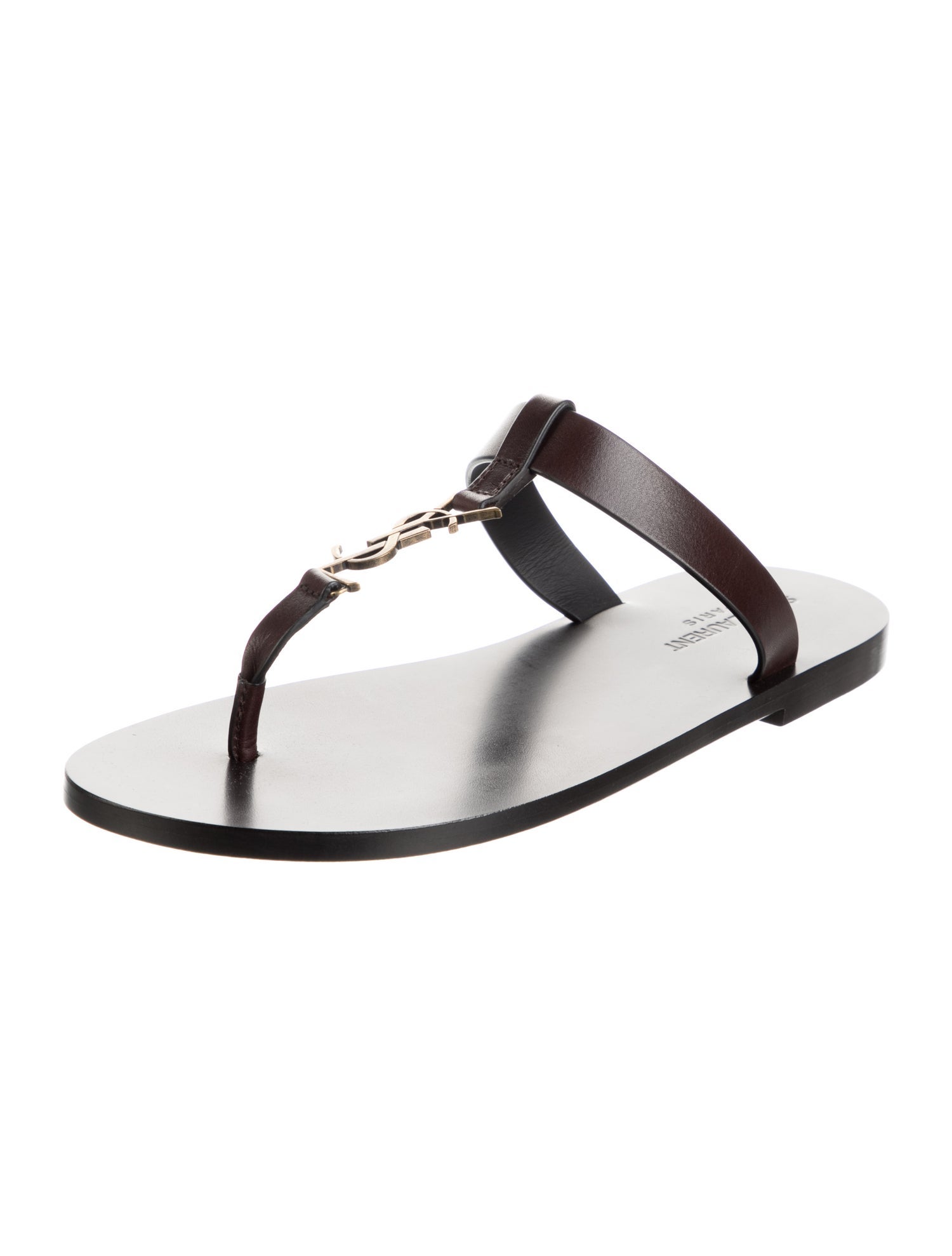 Saint Laurent Signature Logo Leather Flip Flops