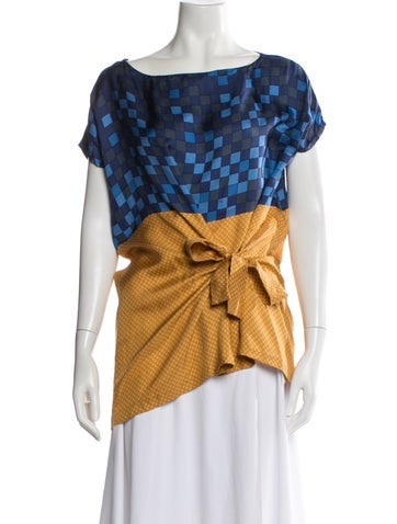 Pre-owned Dries Van Noten Silk Patterned Blouse In Blue
