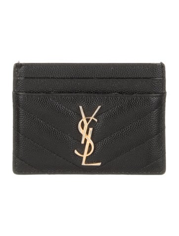 Pre-owned Saint Laurent Matelasse Monogram Cardholder Leather Card Holder In Black