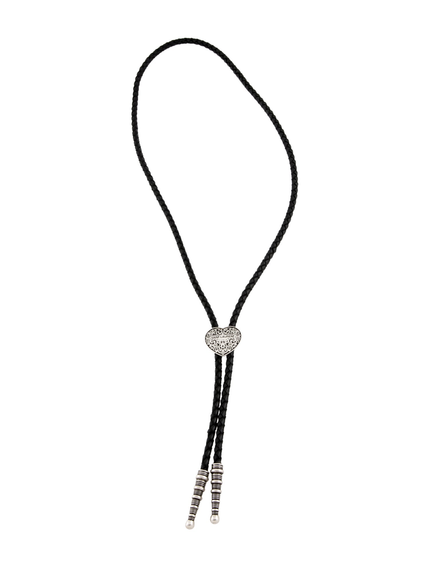 Saint Laurent Leather Heart Tie Bolo Necklace