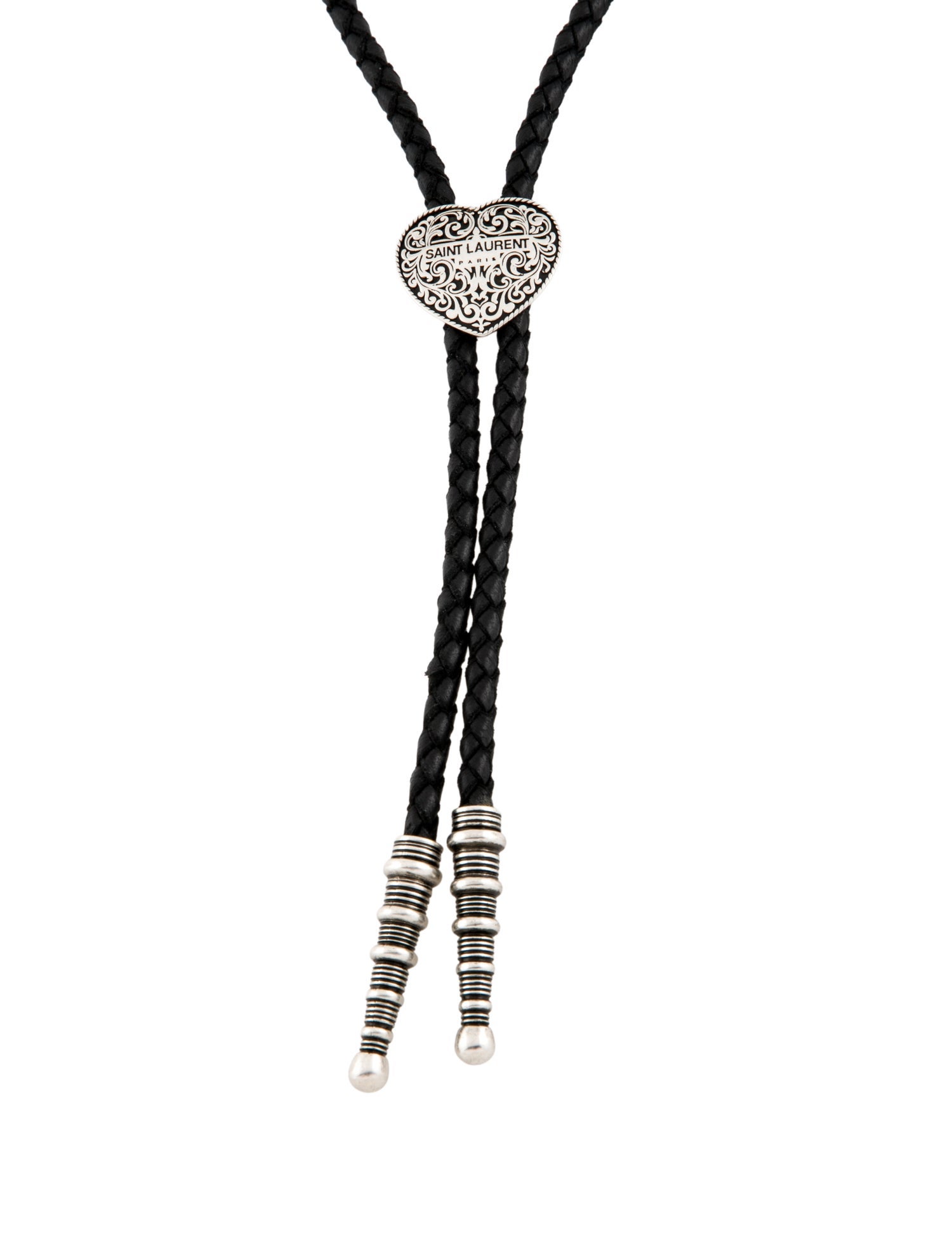Saint Laurent Leather Heart Tie Bolo Necklace