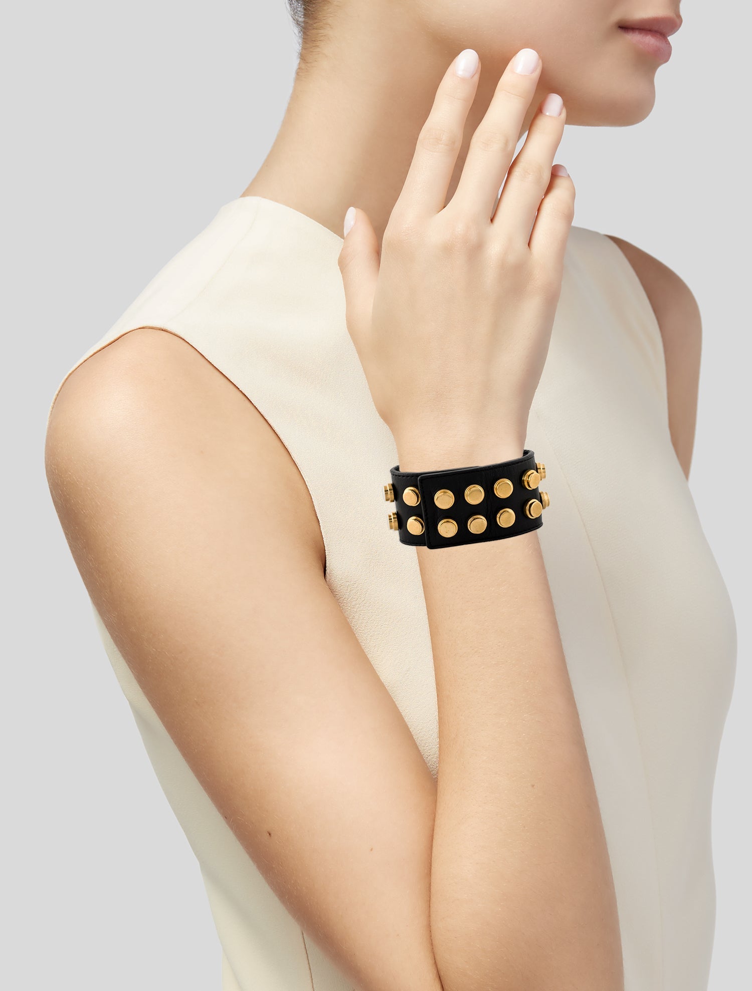 Saint Laurent Leather Studded Wrap Bracelet