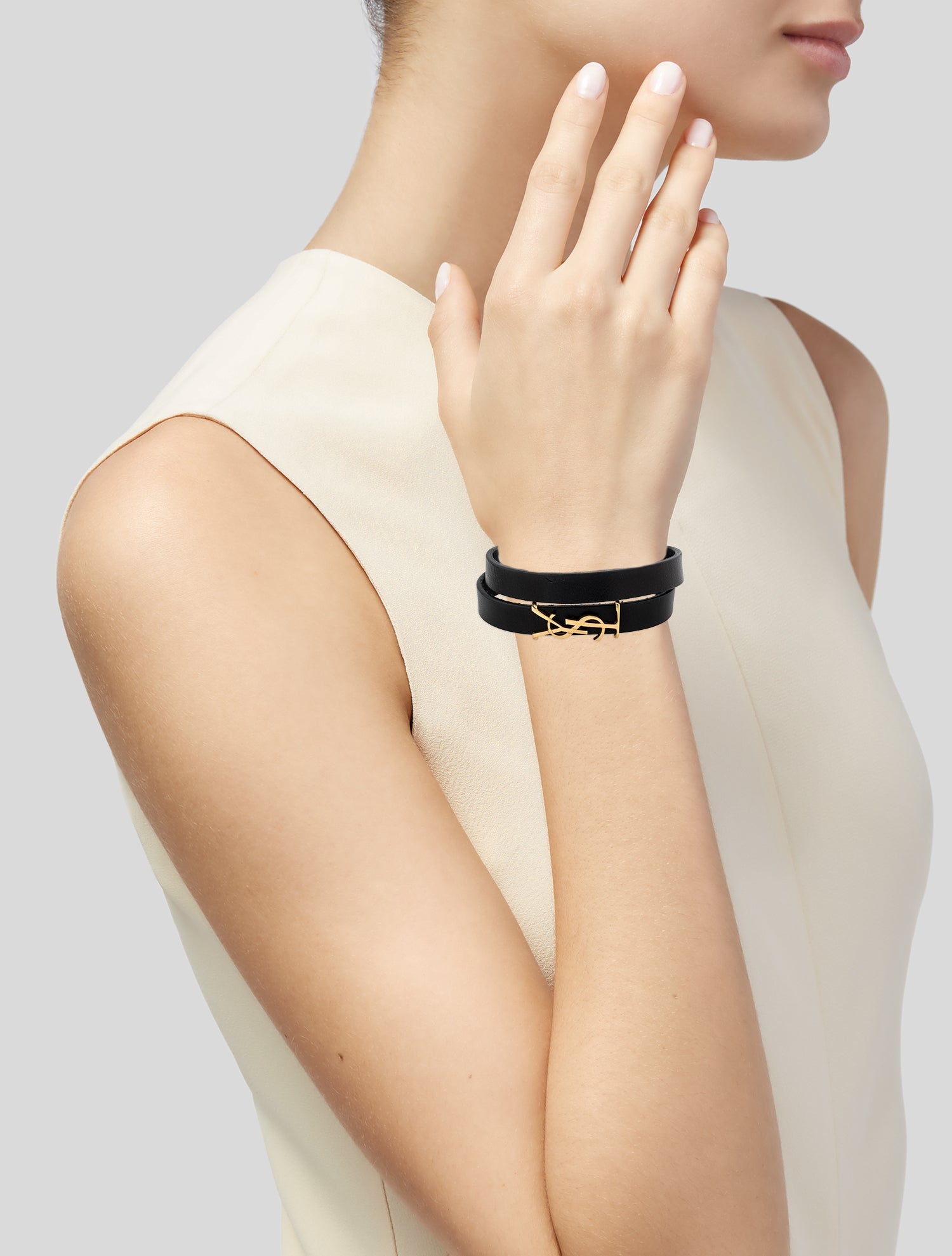 Saint Laurent Leather Opyum Double Wrap Bracelet