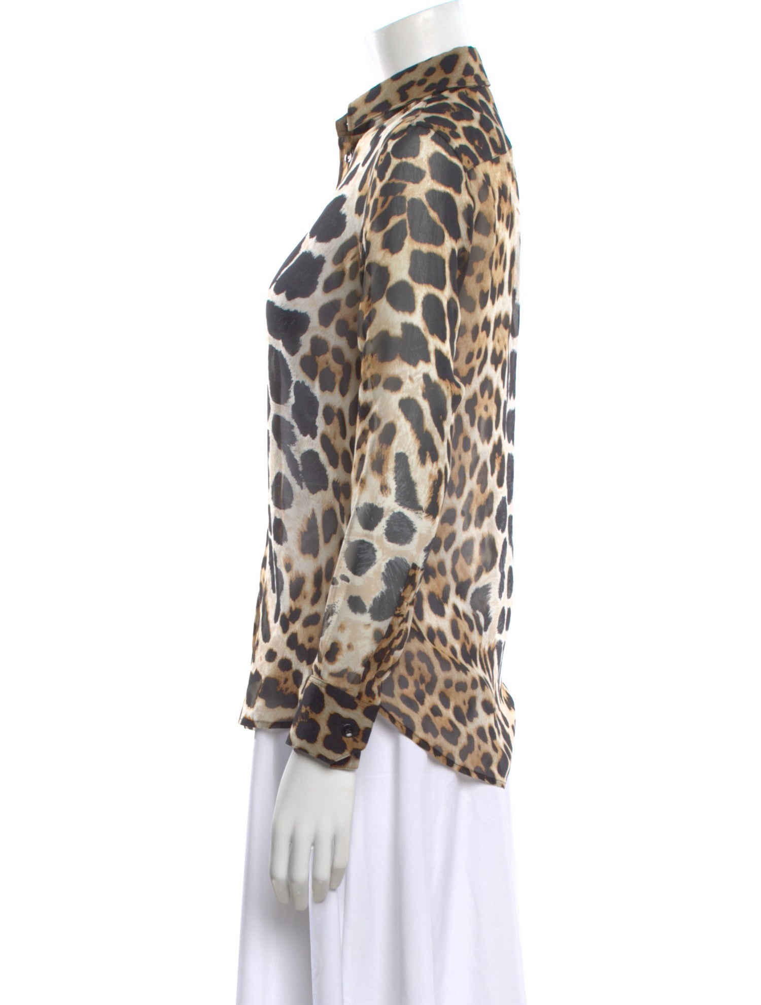 Saint Laurent Silk Animal Print Button-Up Top