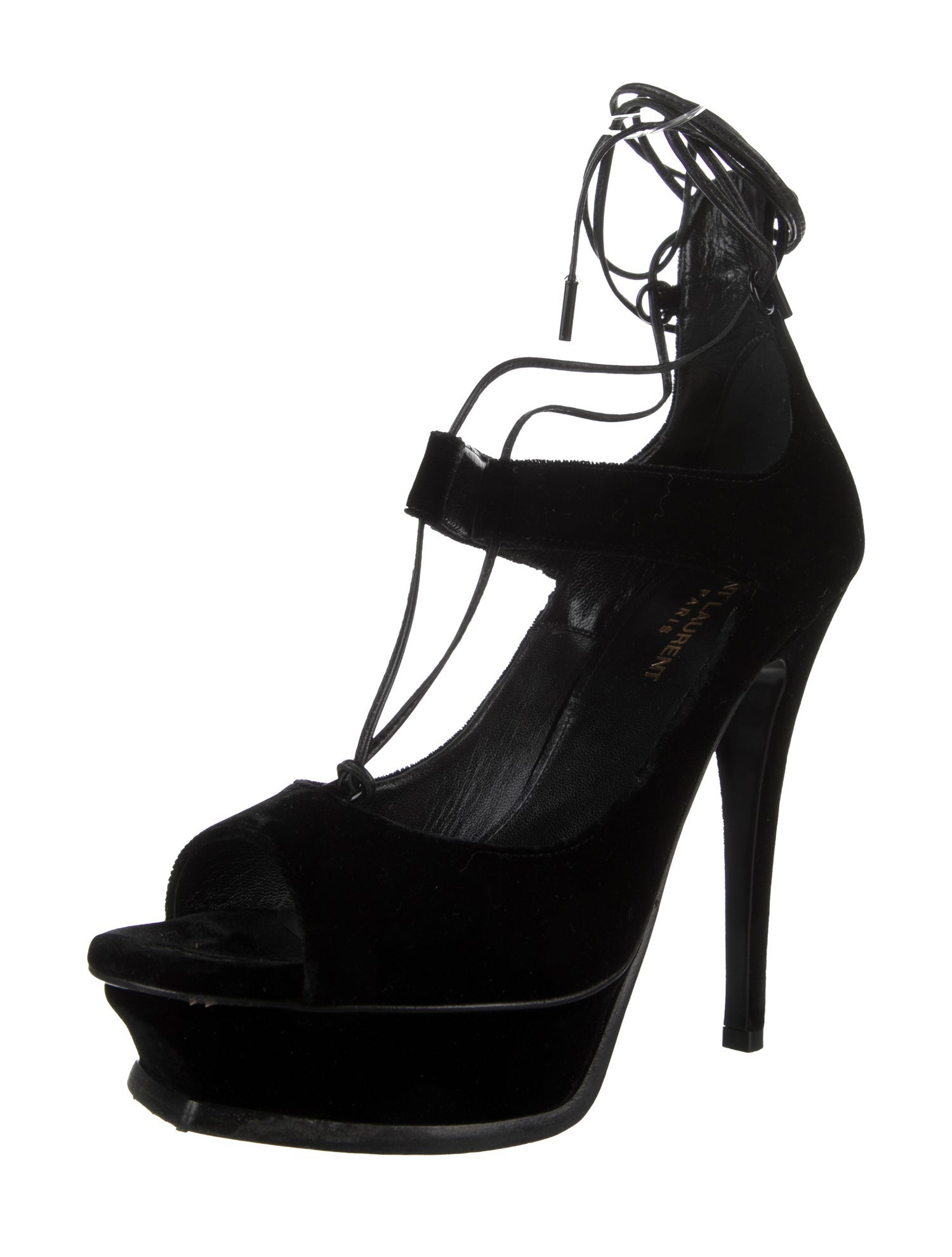 Saint Laurent Velvet Leather Trim Embellishment Sandals