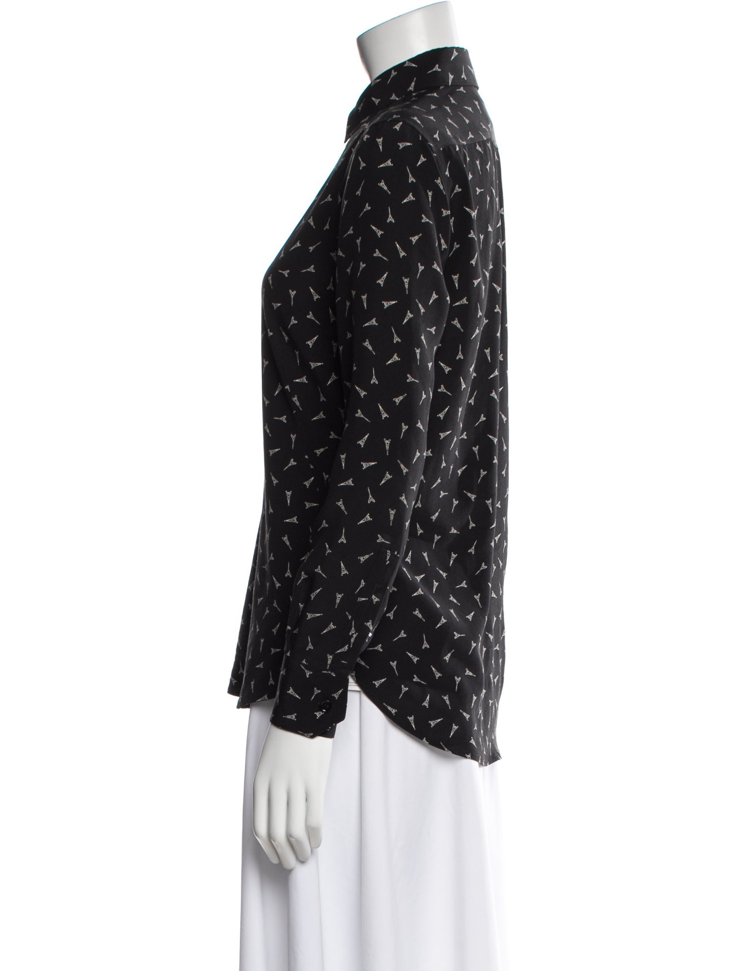 Saint Laurent Silk Graphic Print Button-Up Top
